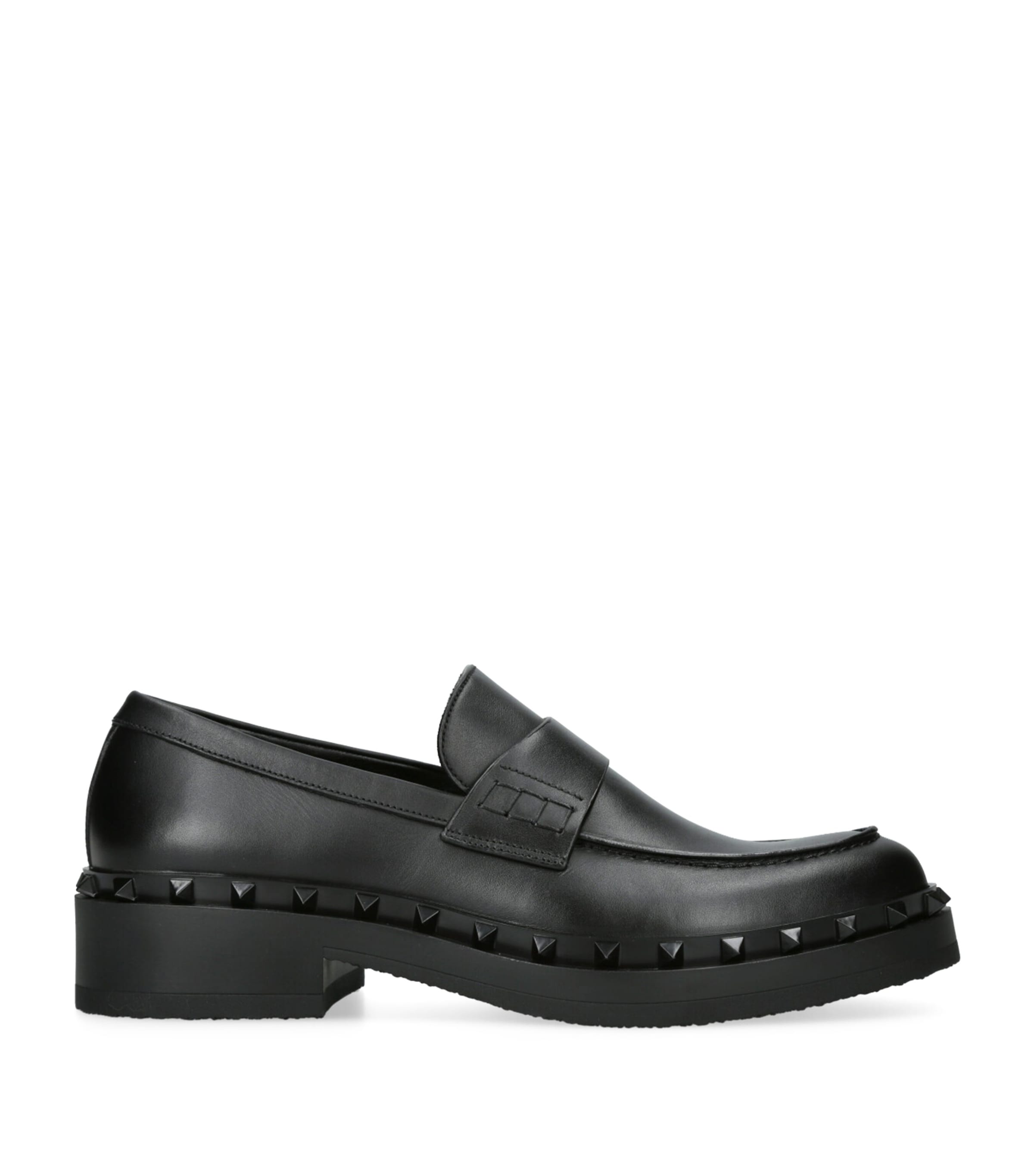 Valentino Leather Penny Loafers In Black
