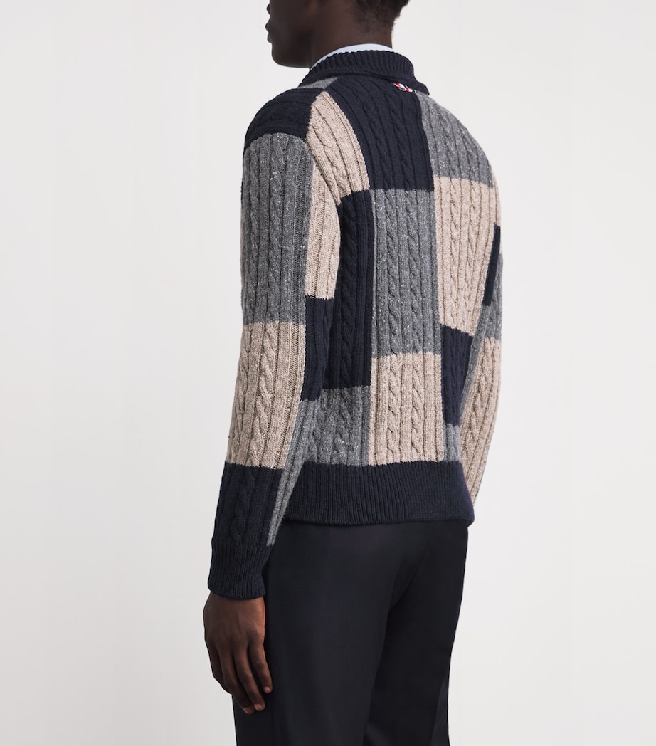 Wool-Mohair Patchwork Cardigan NAVY/GREY/BROWN Image 4