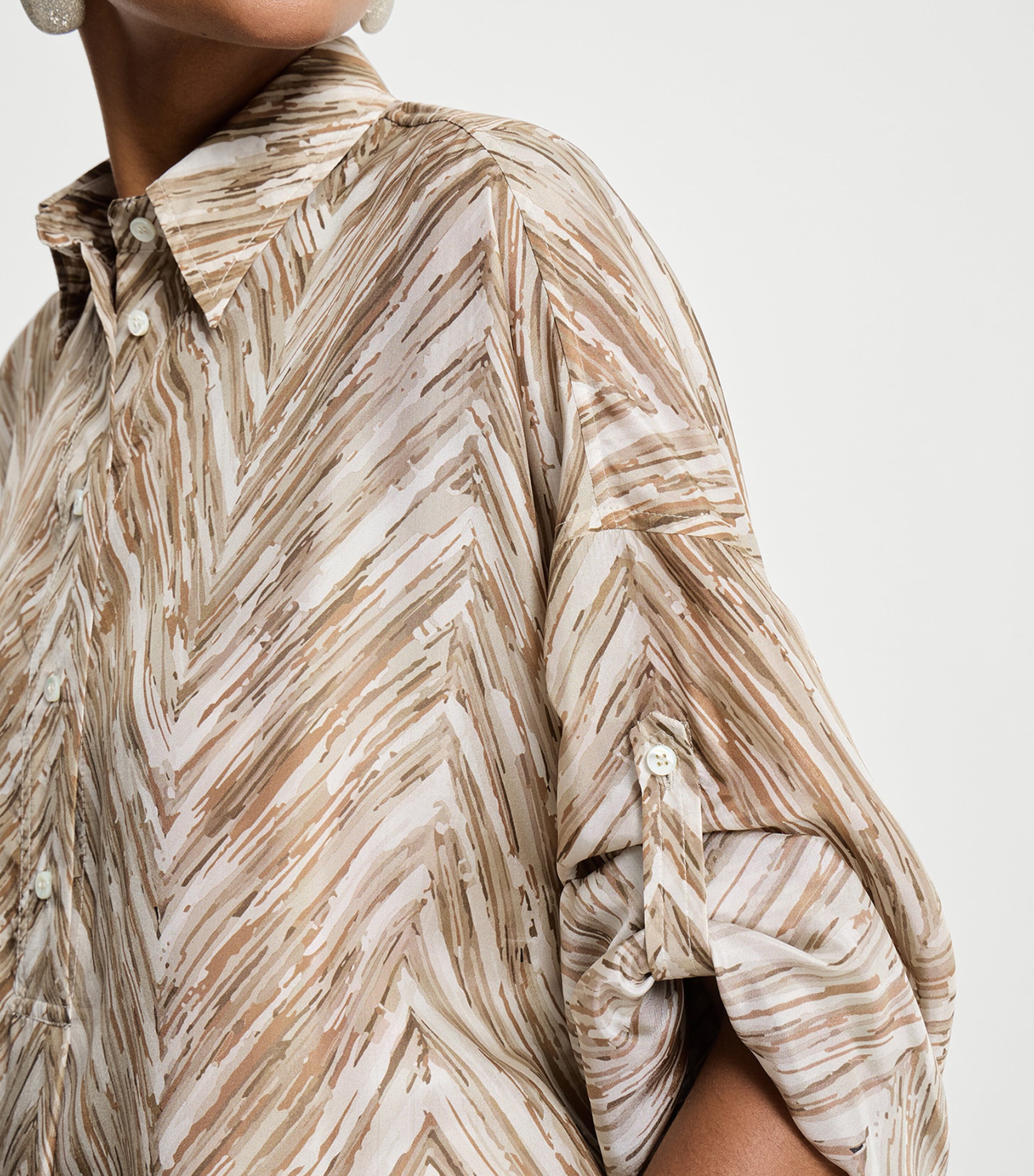 Brunello Cucinelli Womens Silk Chevron Shirt Dress Image 6