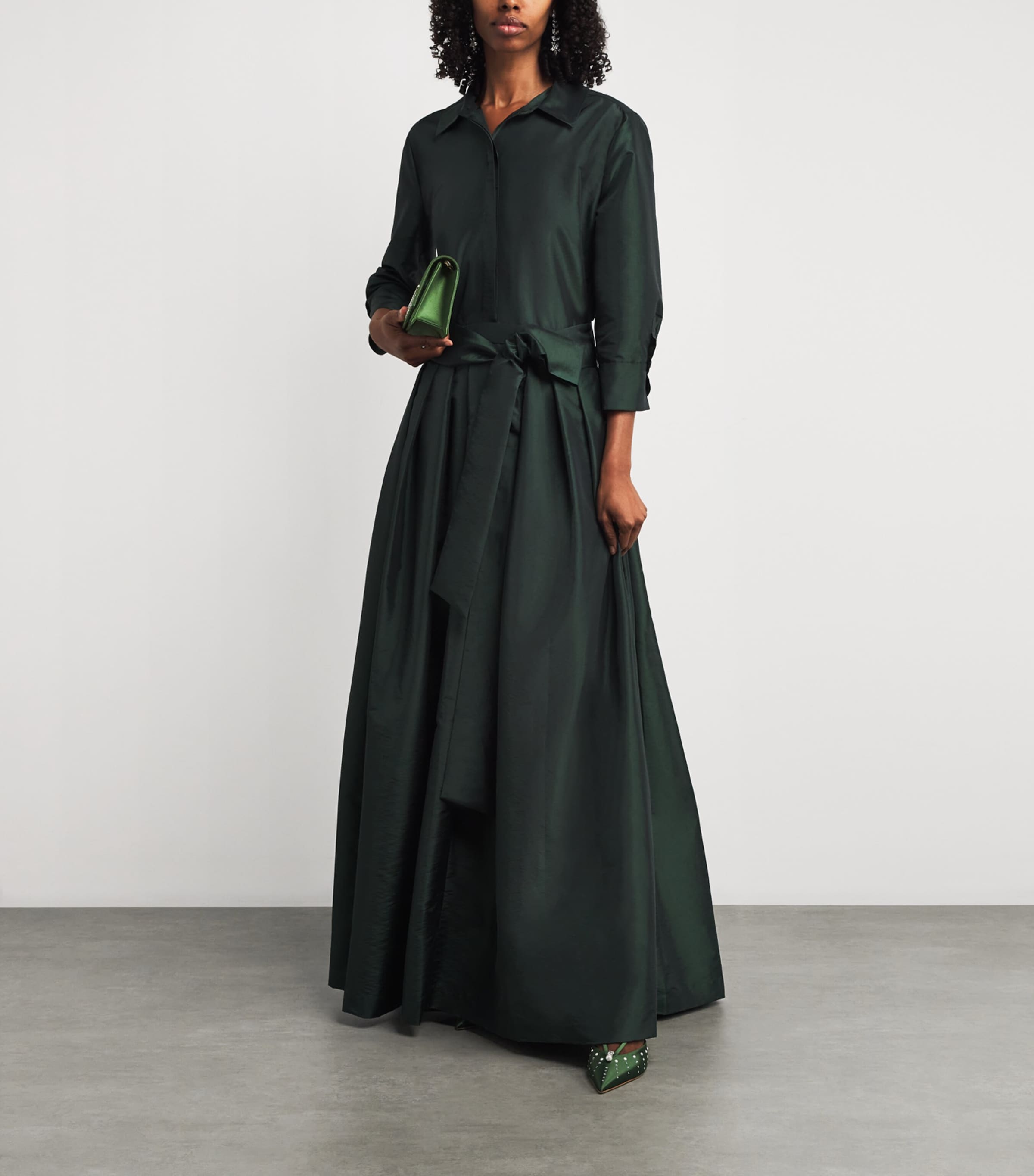 Satin Embellished Vivien Clutch Bag HARRODS GREEN Image 5