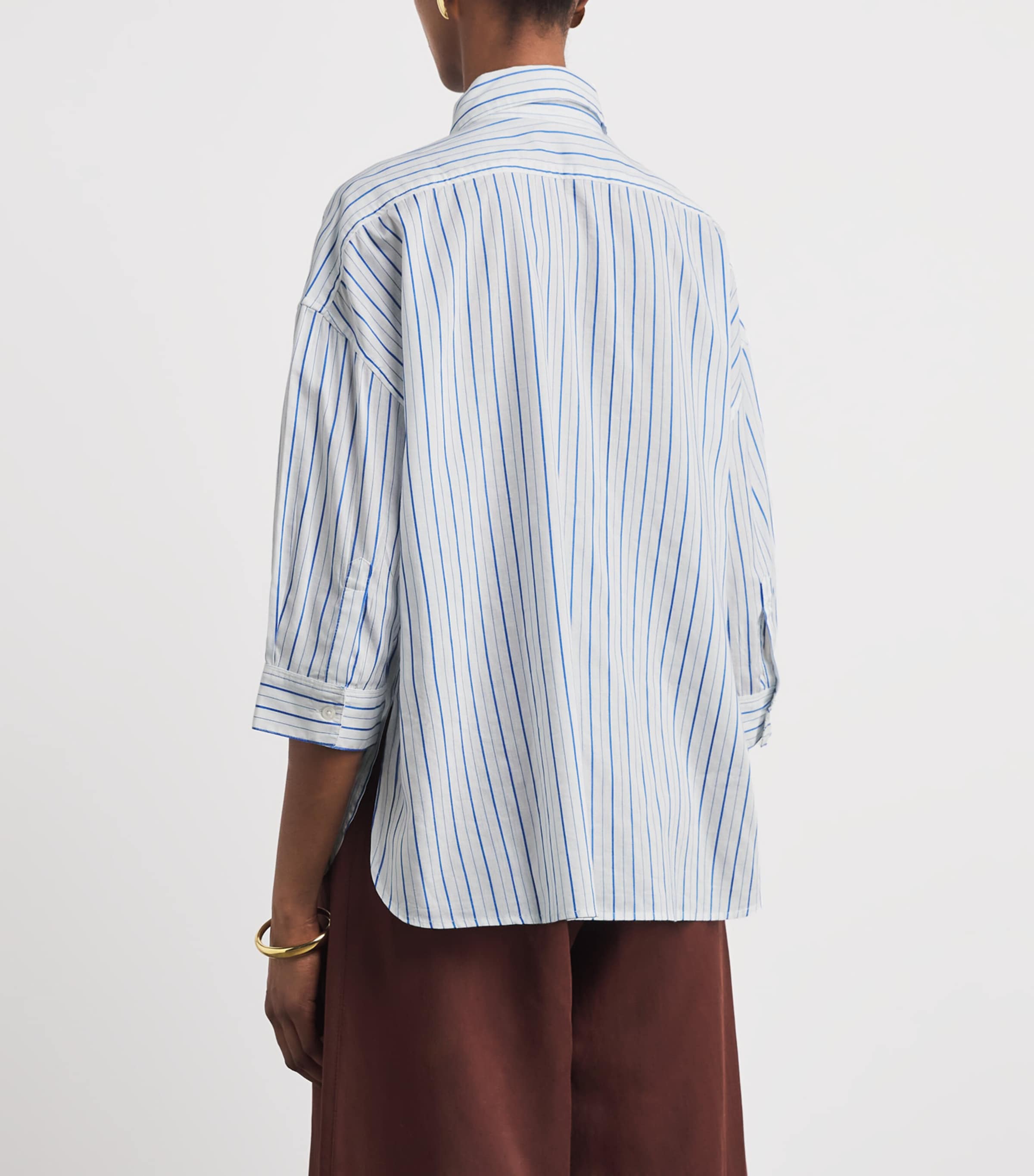 ME+EM Womens Cotton-Blend Voile Stripe Shirt Blue/white Image 5