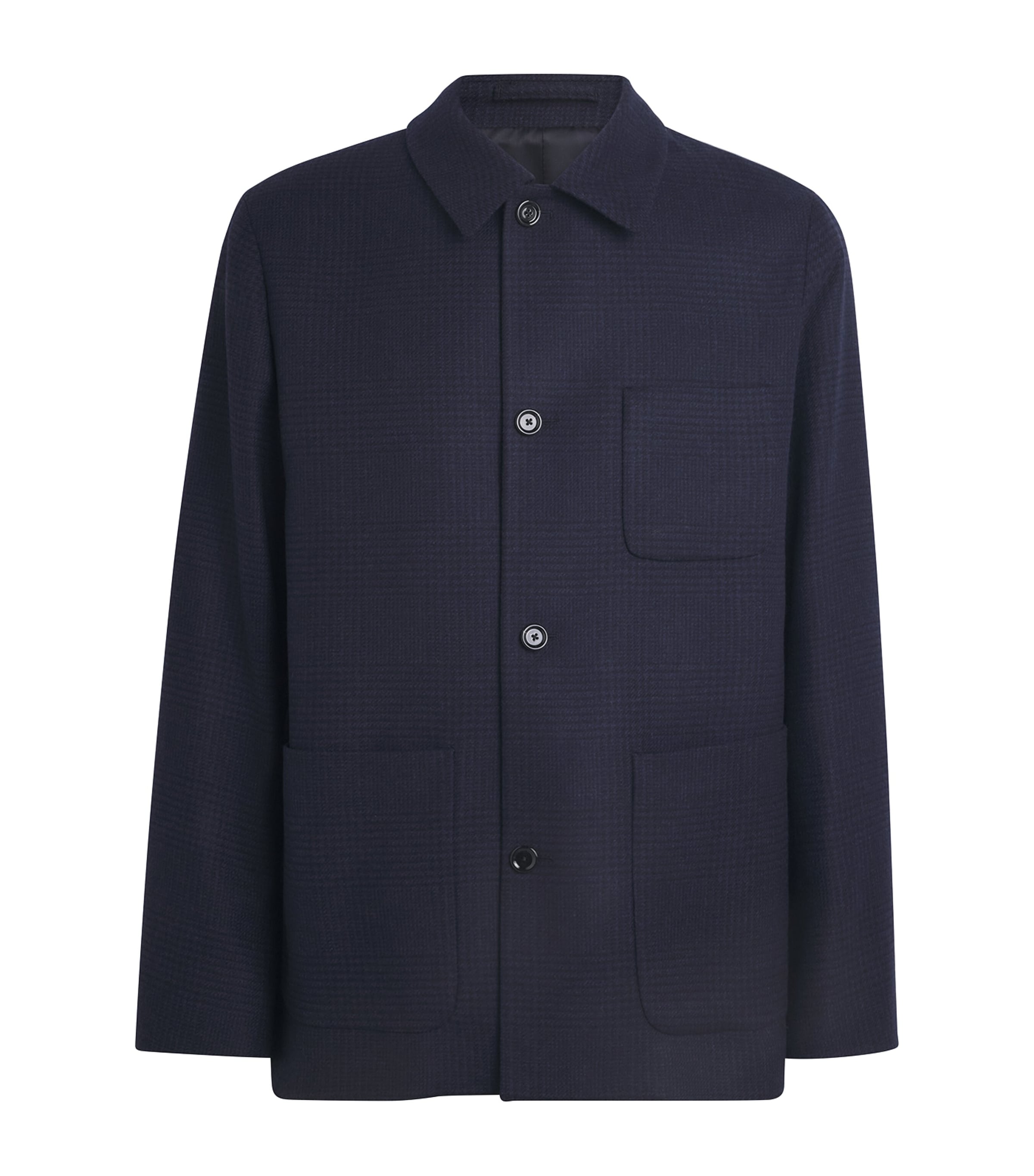Lardini Mens Wool-Cashmere Check Chore Jacket Navy Image 1
