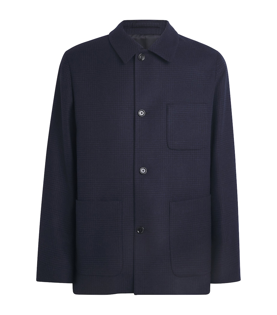 Lardini Mens Wool-Cashmere Check Chore Jacket Navy Image 1