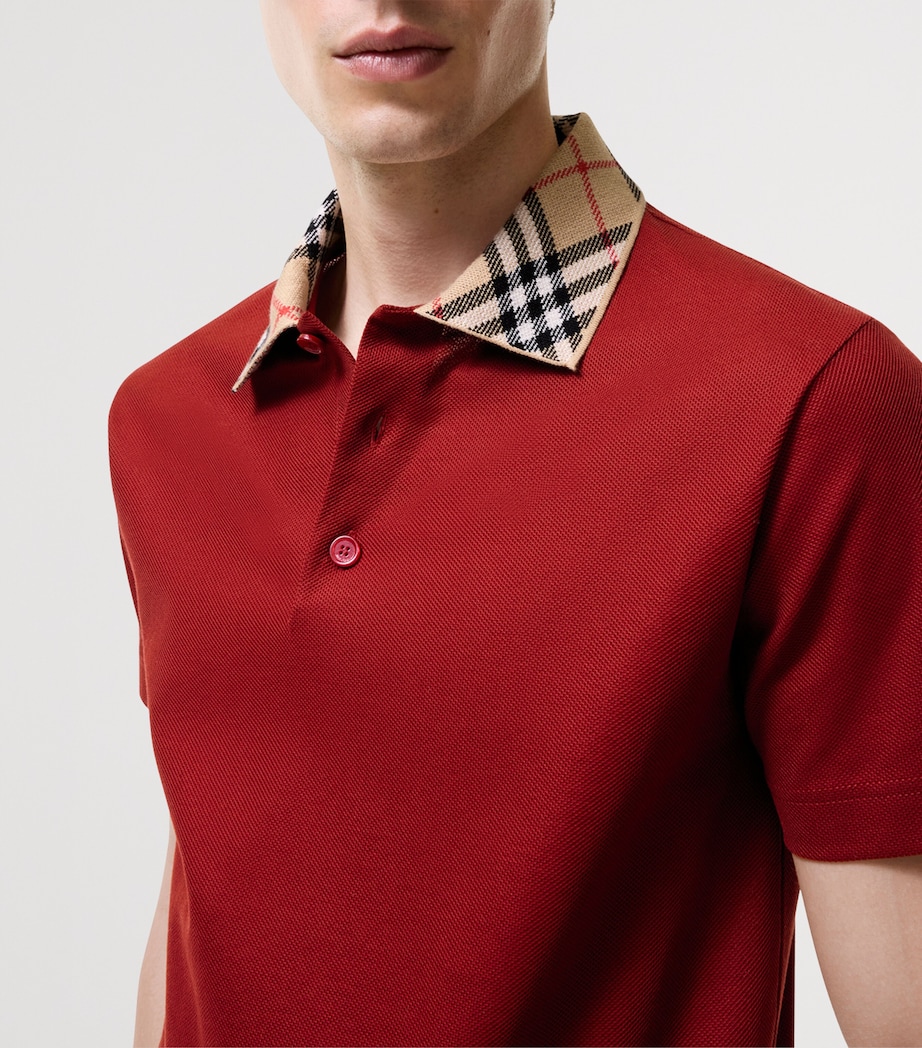 Burberry Mens Cotton Check-Collar Polo Shirt Vineyard Red Image 3