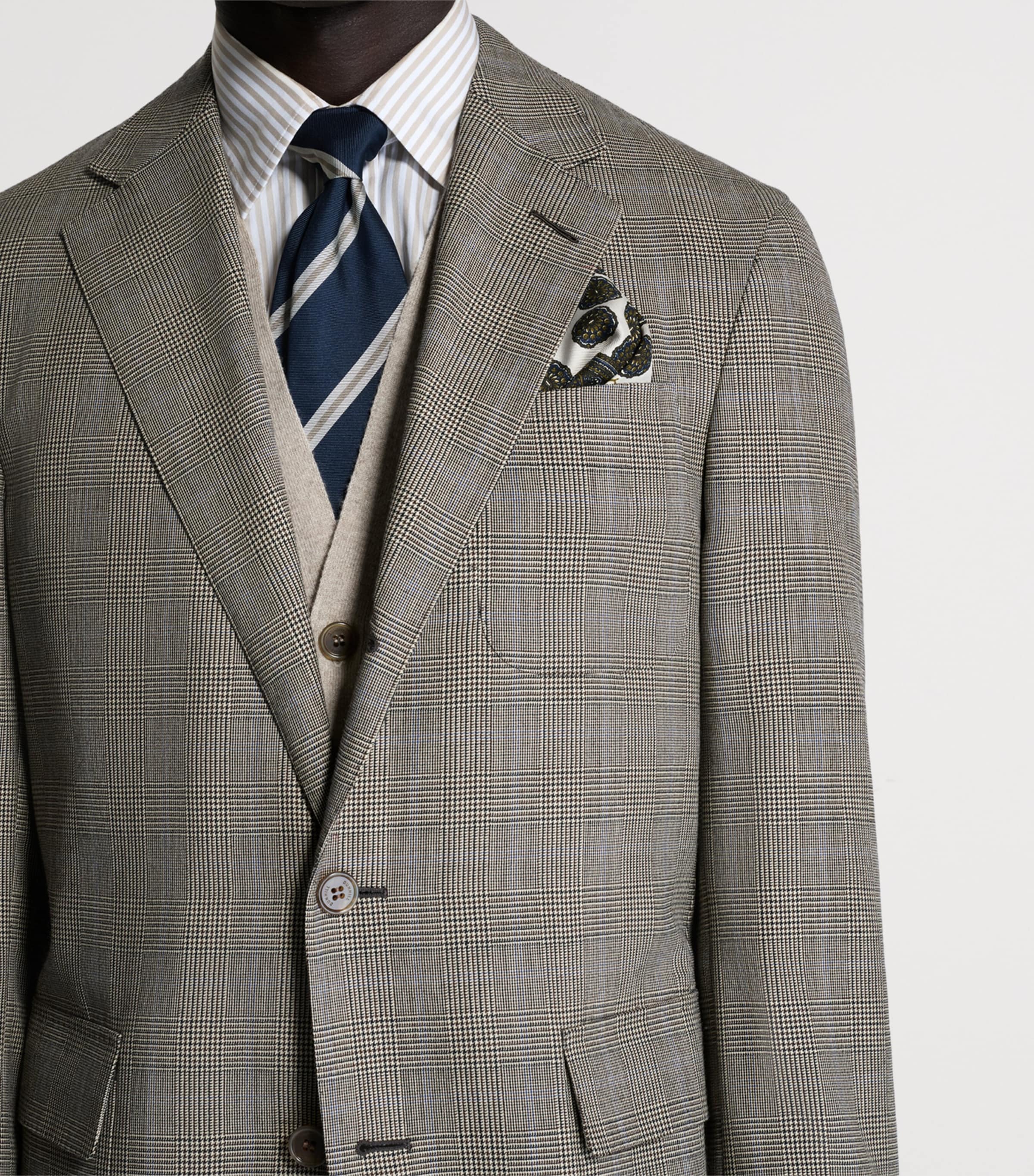 Dunhill Mens Wool-Cashmere Check Cavendish Blazer Khaki Image 6