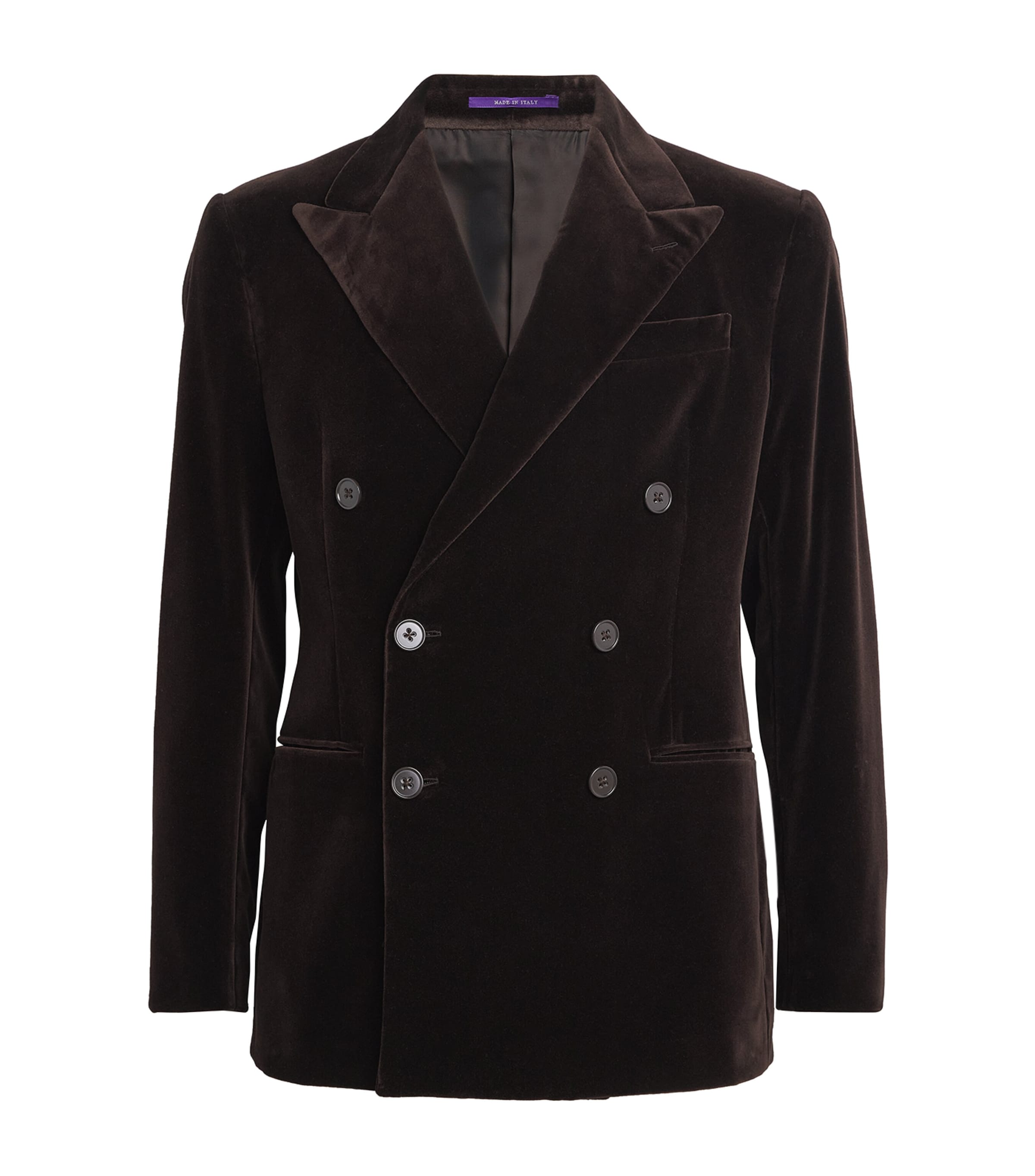 Velvet Double-Breasted Kent Suit Jacket DARK LUGGAGE BROWN Image 1