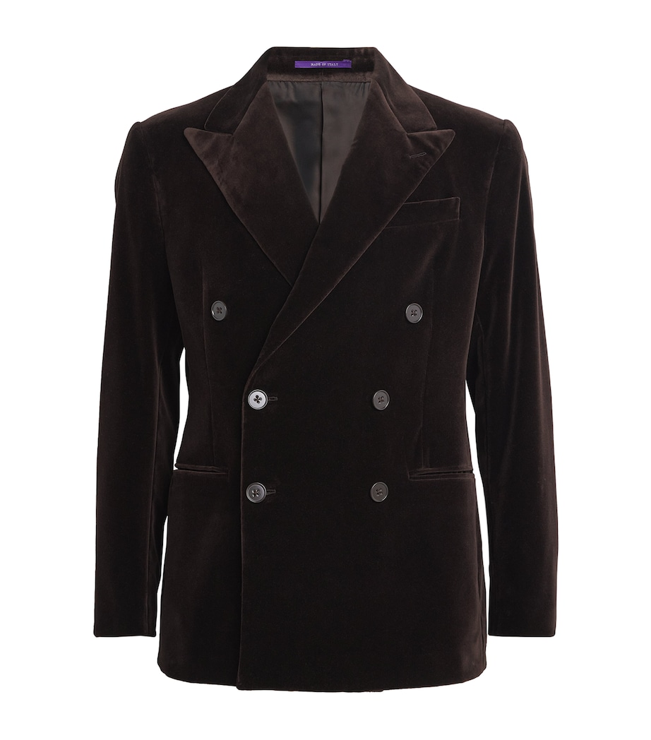 Velvet Double-Breasted Kent Suit Jacket DARK LUGGAGE BROWN Image 1