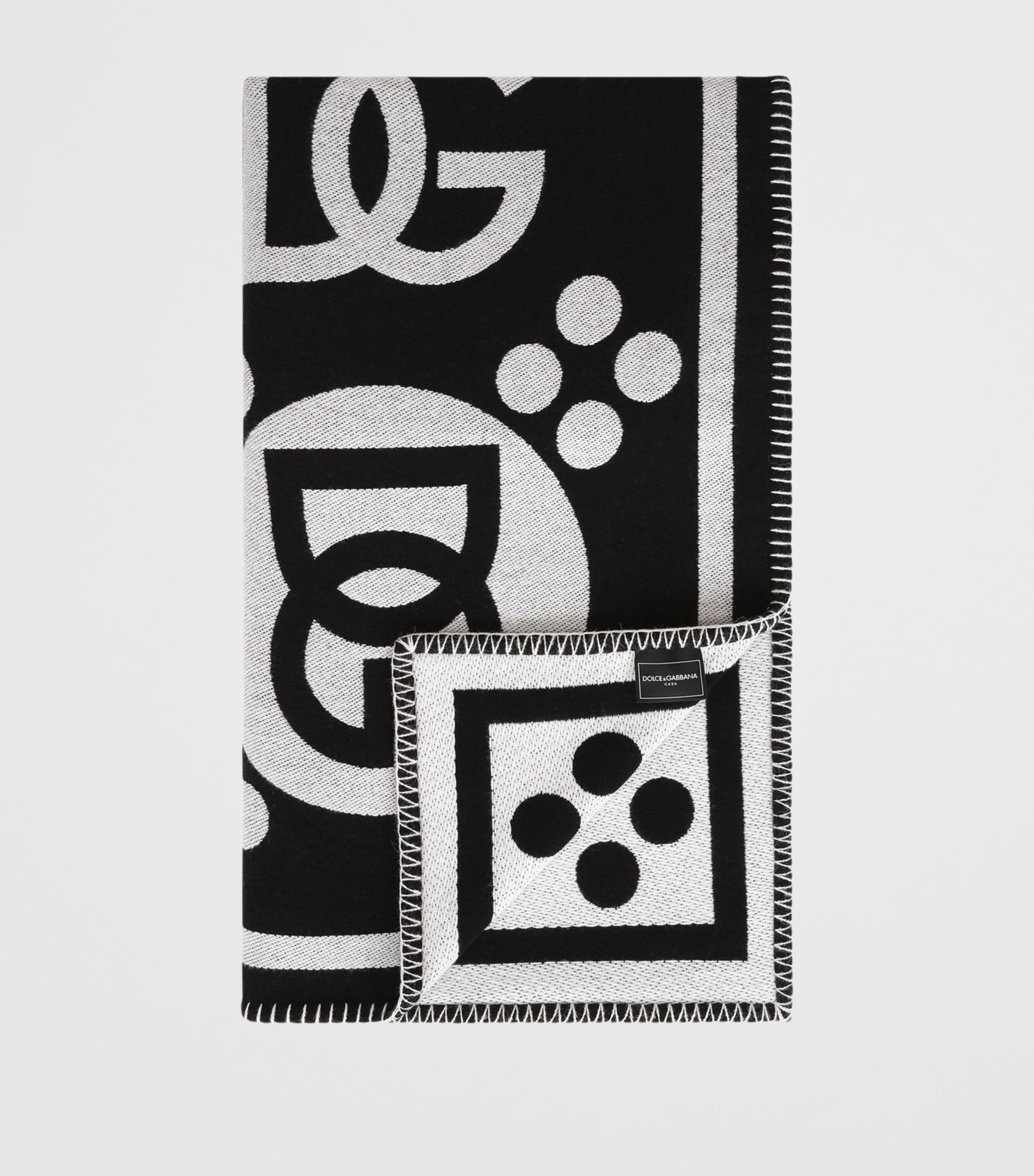 Wool Logo Jacquard Throw (140cm x 180cm) U0010-NERO/BIANCO Image 2