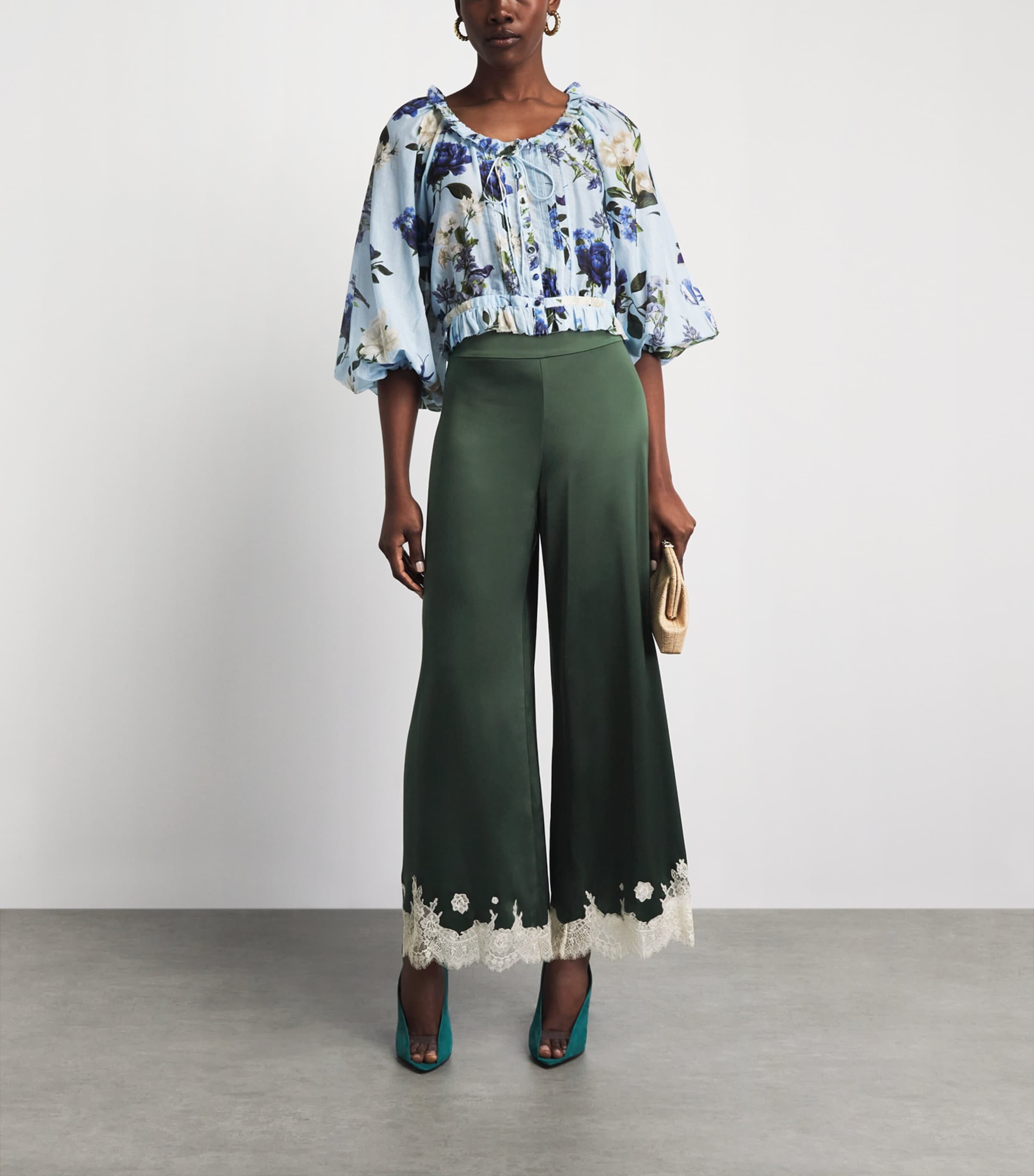 Alice+Olivia Womens Wide-Leg Athena Trousers Dark Fern Image 2