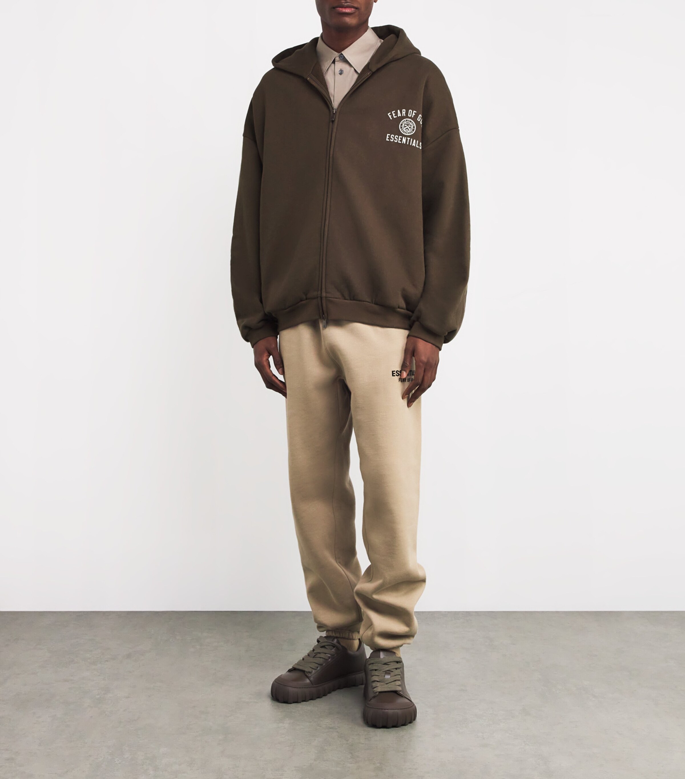 FEAR OF GOD ESSENTIALS Mens University Crest Zip-Up Hoodie Brown Image 2