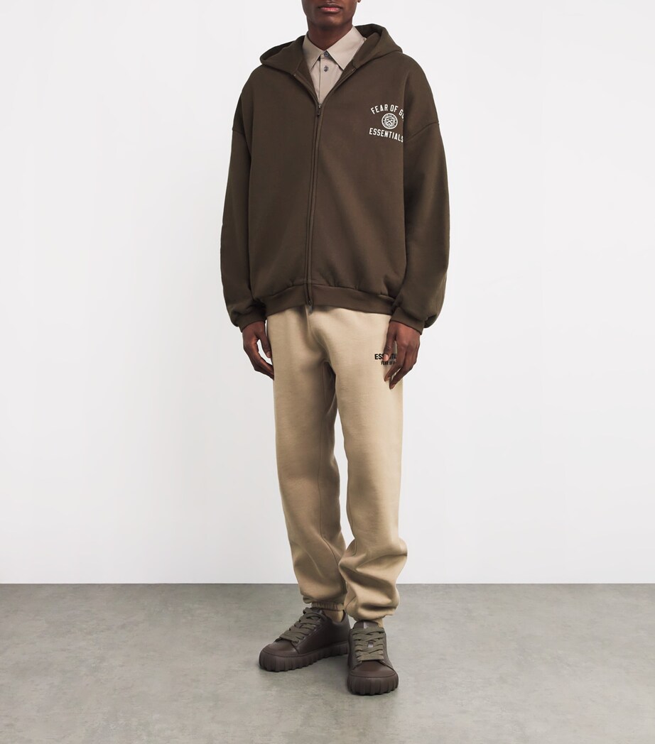 FEAR OF GOD ESSENTIALS Mens University Crest Zip-Up Hoodie Brown Image 2