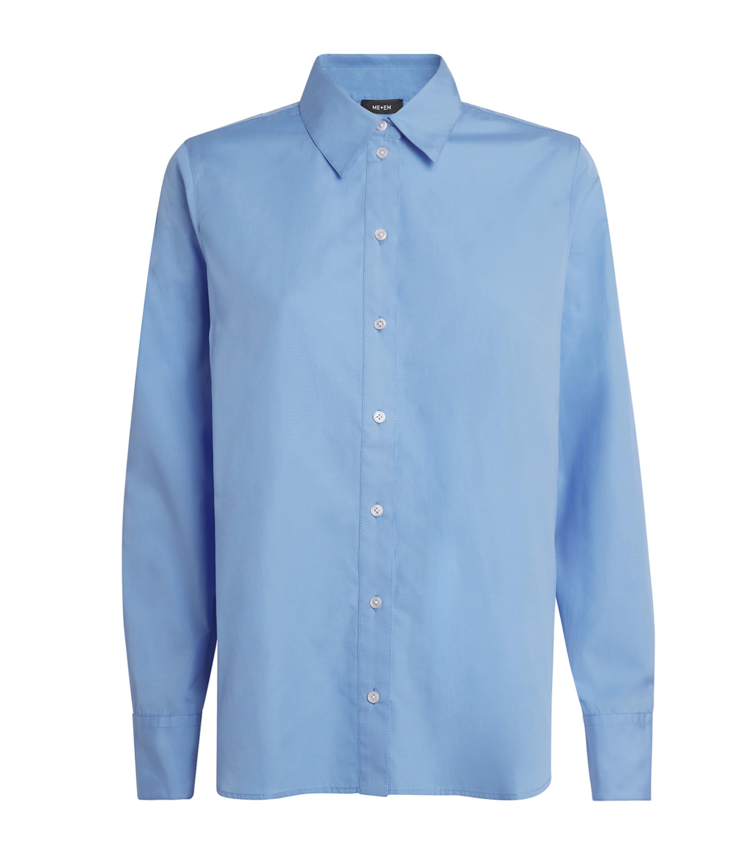Me+em Cotton Poplin Curved-hem Shirt In Blue