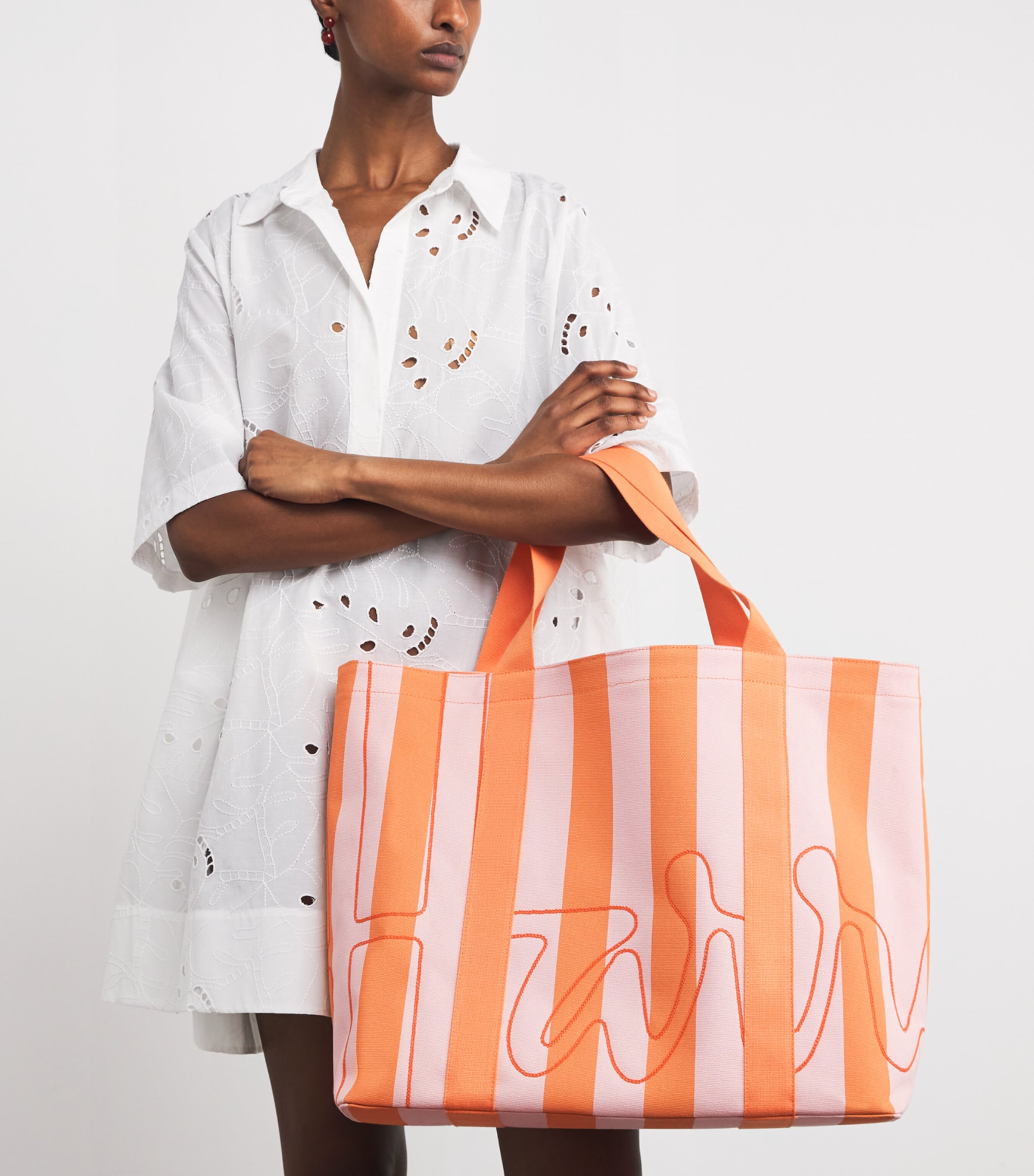 Large Cotton Stripe Logo Tote Bag PINK Image 2