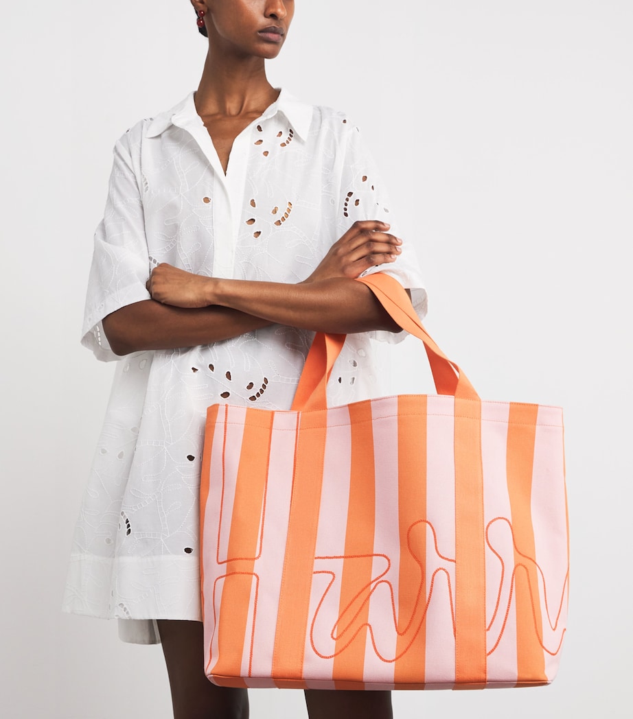 Large Cotton Stripe Logo Tote Bag PINK Image 2