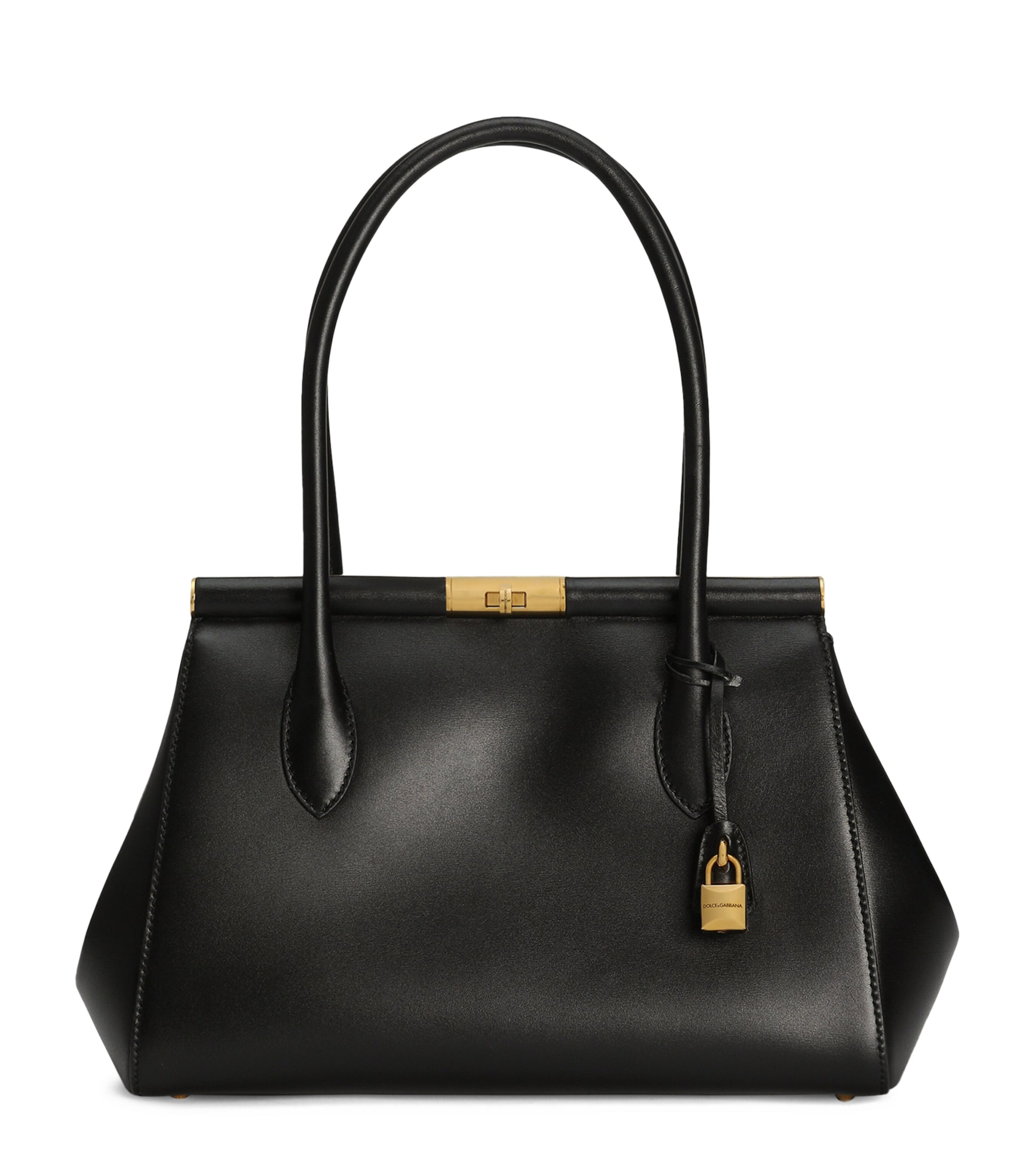 Dolce & Gabbana Black Calfskin Top Handle Bag With Classic And Structured Shoulder Strap