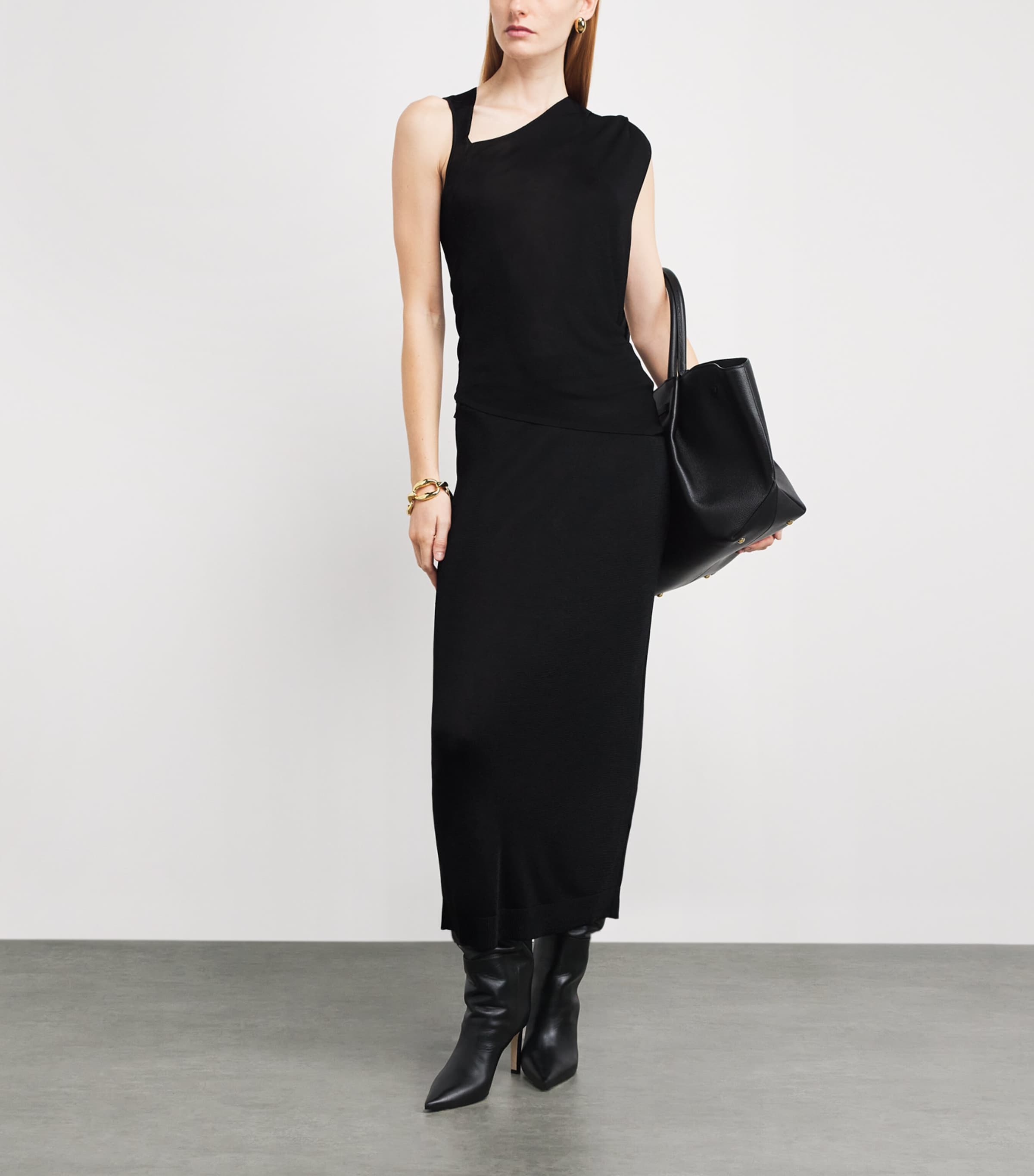 Knitted Column Midi Skirt 001 BLACK Image 2