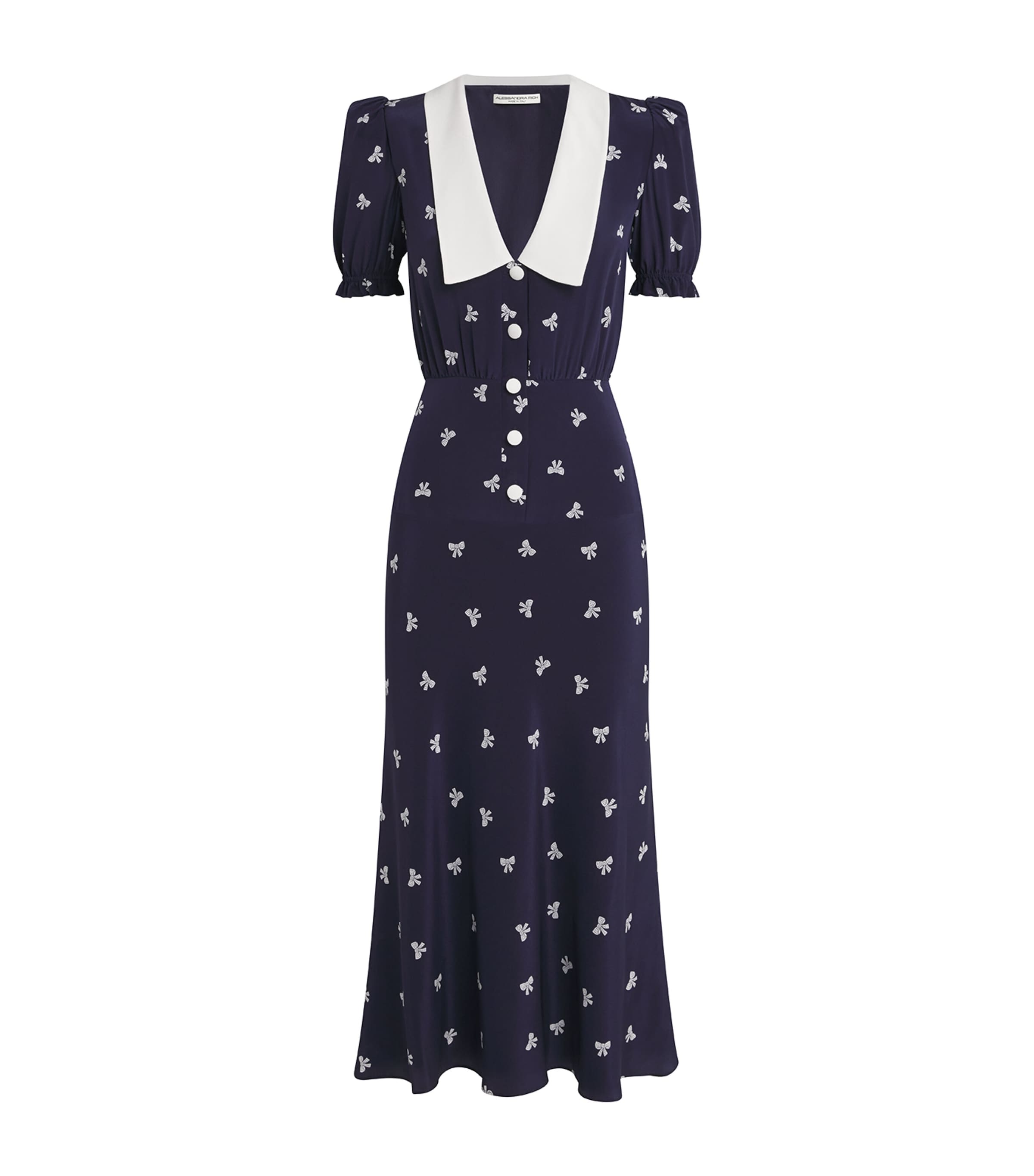 Silk Bow Midi Dress 1844 NAVY BLUE-WHITE Image 1