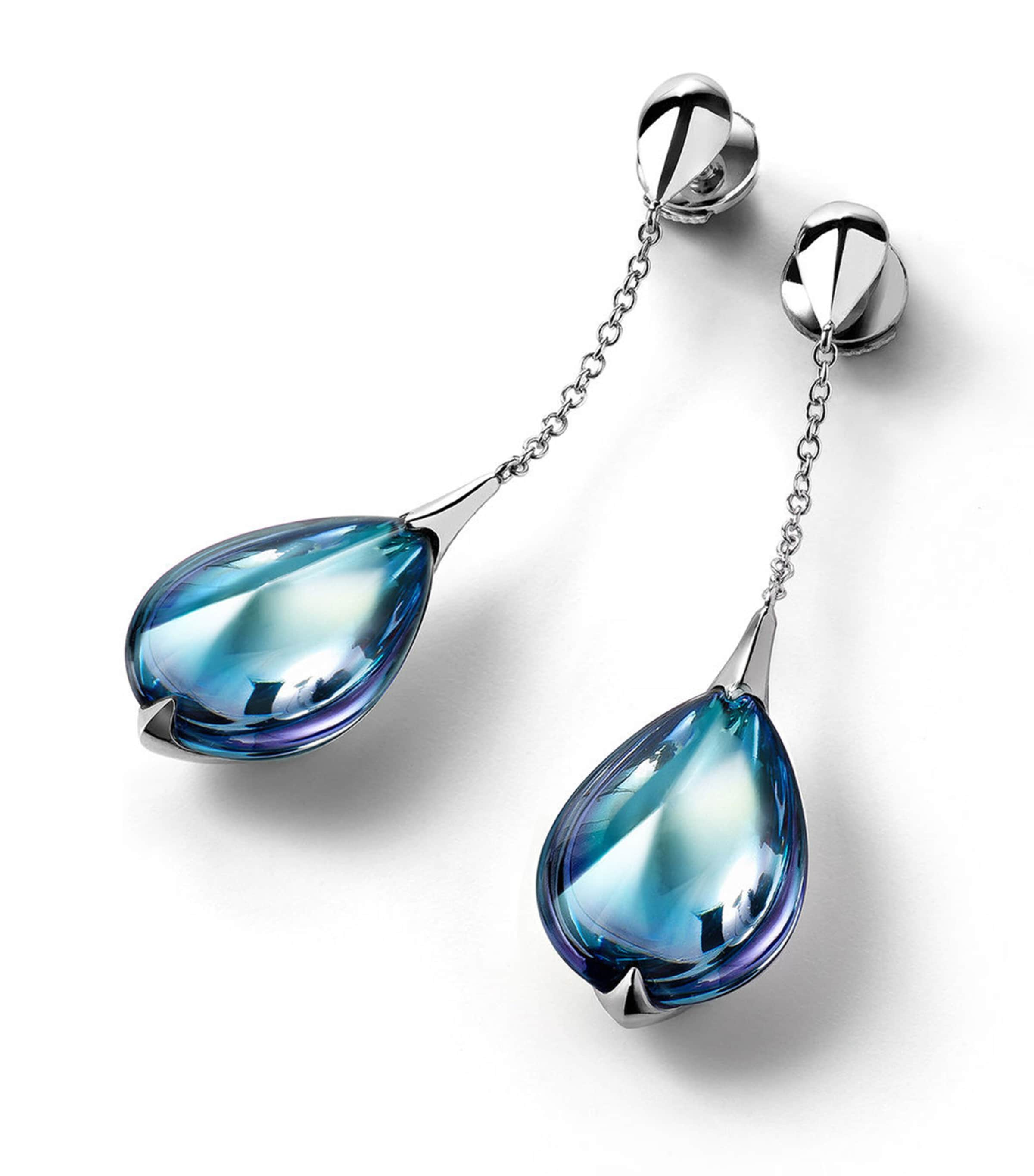 Baccarat Sterling Silver Fleurs De Psydelic Aqua Mirror Drop Earrings In Metallic