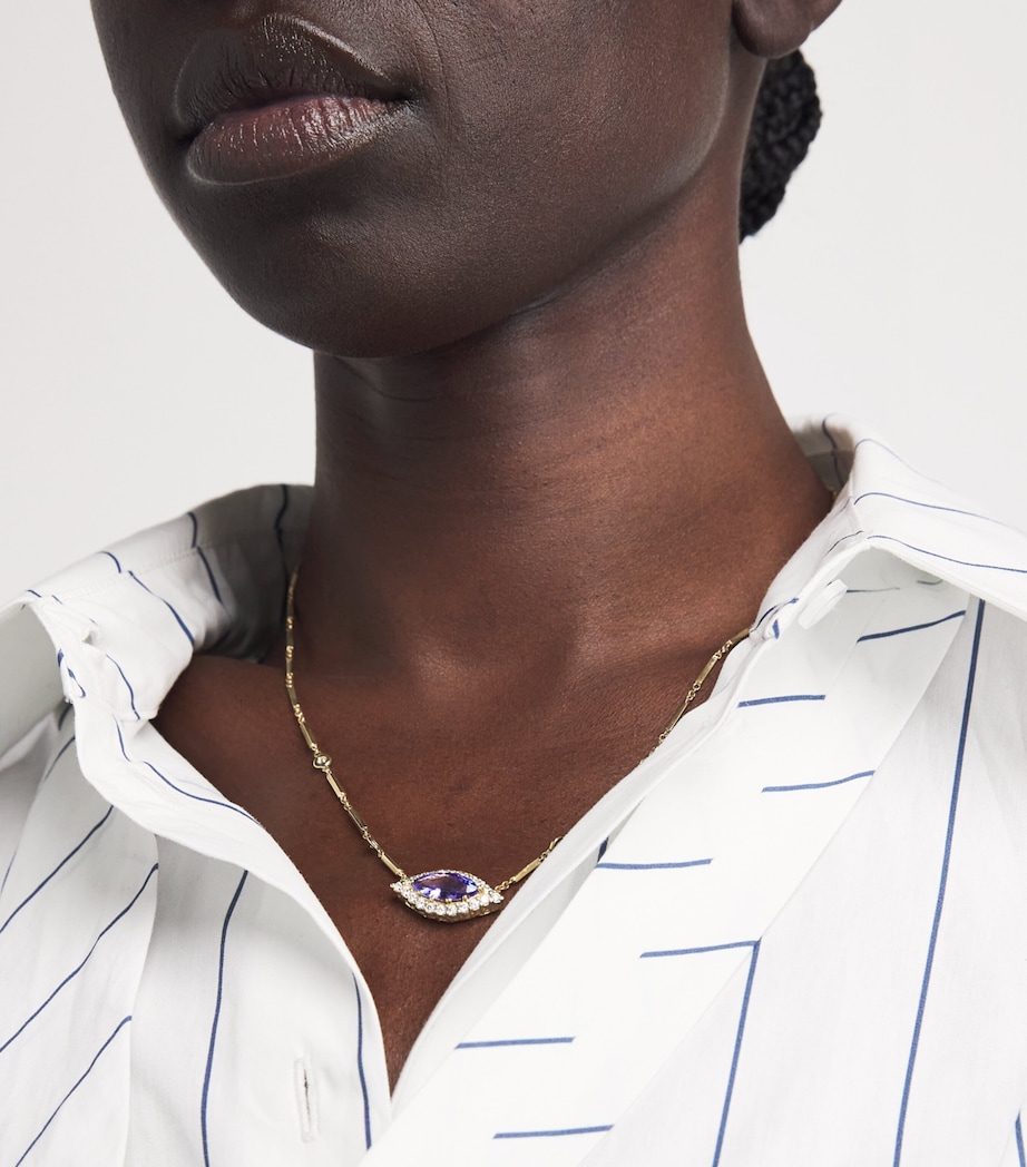 Yellow Gold, Diamond and Tanzanite Evil Eye Necklace YELLOW GOLD Image 2
