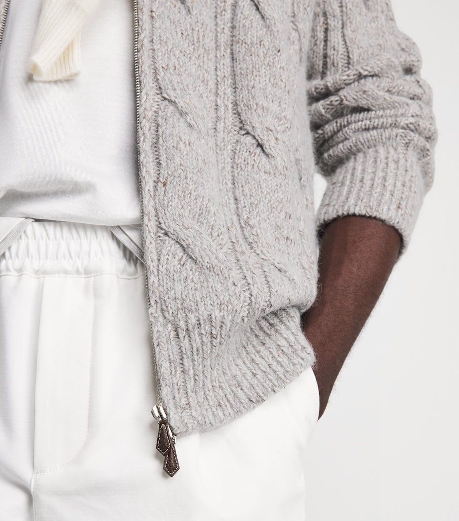 Eleventy Mens Wool-Blend Zip-Up Cardigan Grigio Chiaro Melang Image 3