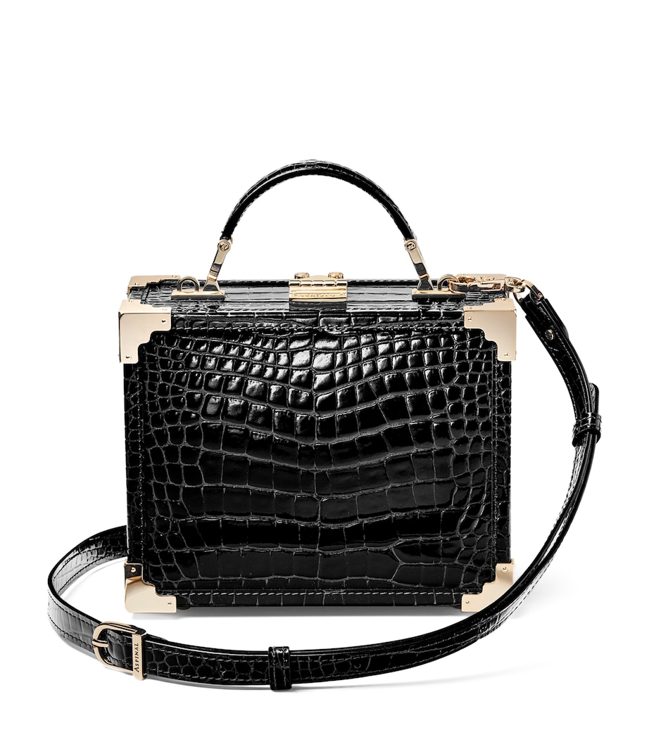 Croc-Embossed Leather Trunk Top-Handle Bag BLACK Image 1