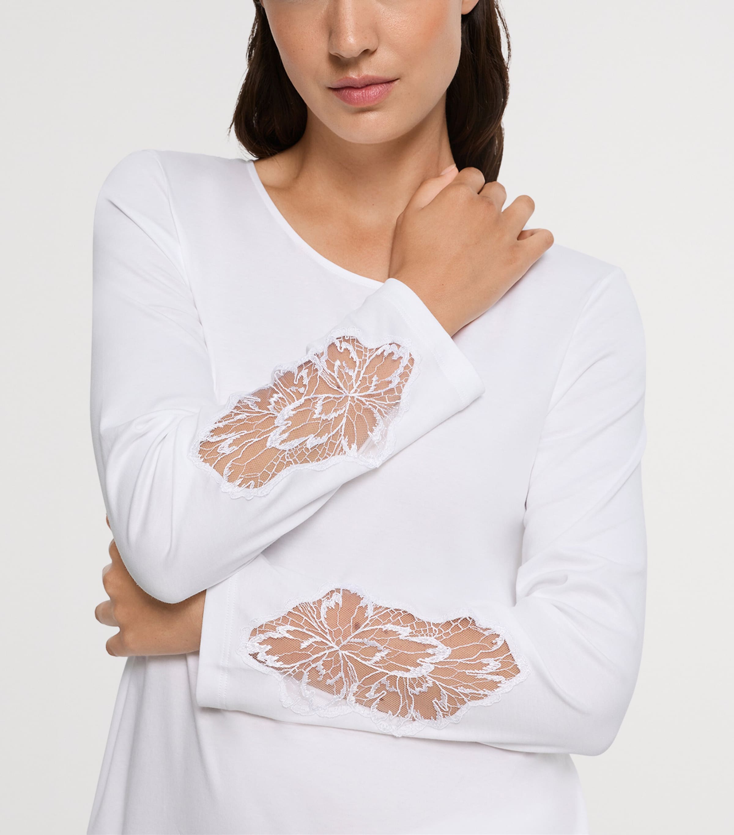 Hanro Womens Cotton Lace-Trim Belen Pyjama Set White Image 5