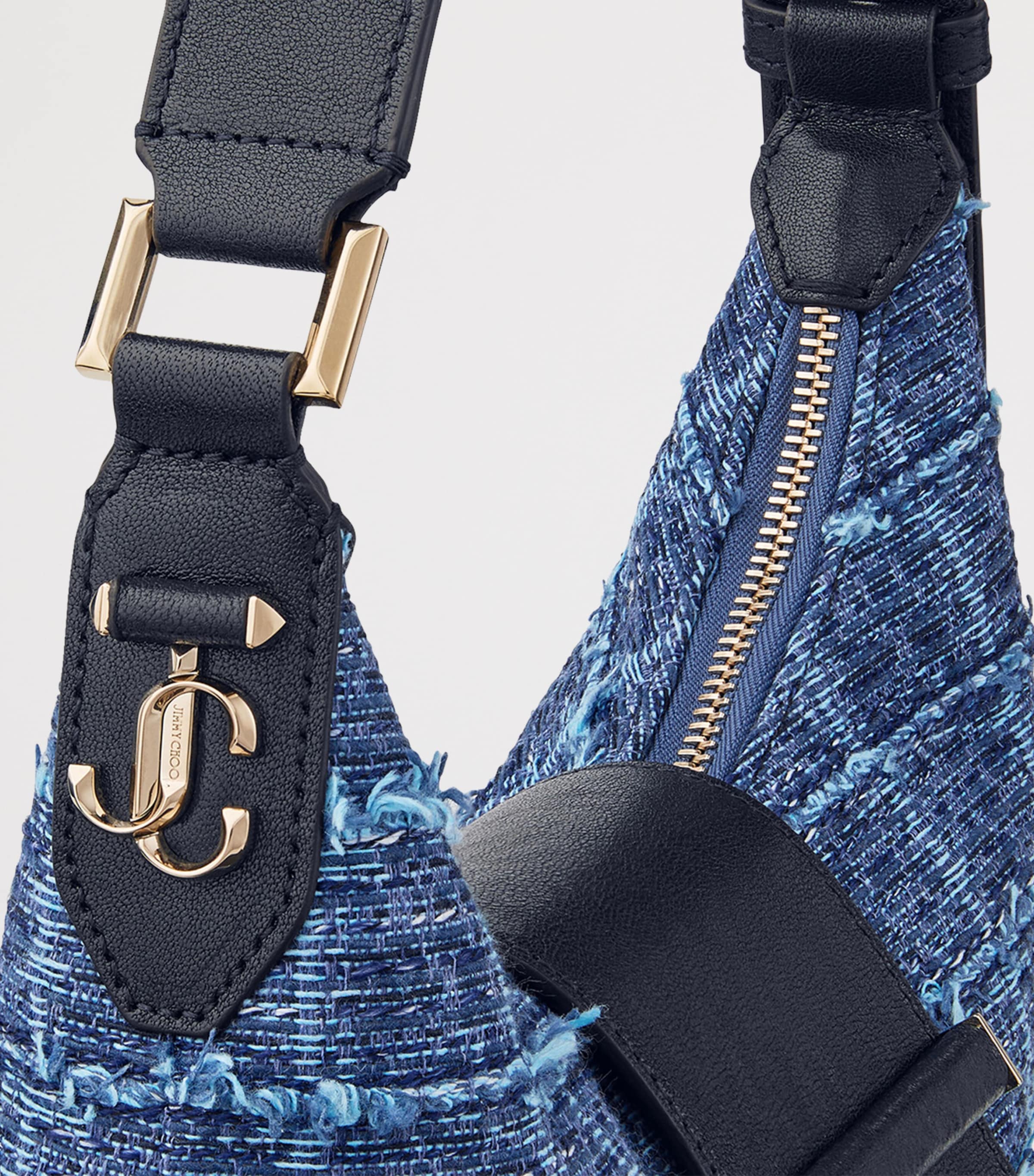 Jimmy Choo Leather-Denim Bar Shoulder Bag Denim Grid/marine/sh Image 5