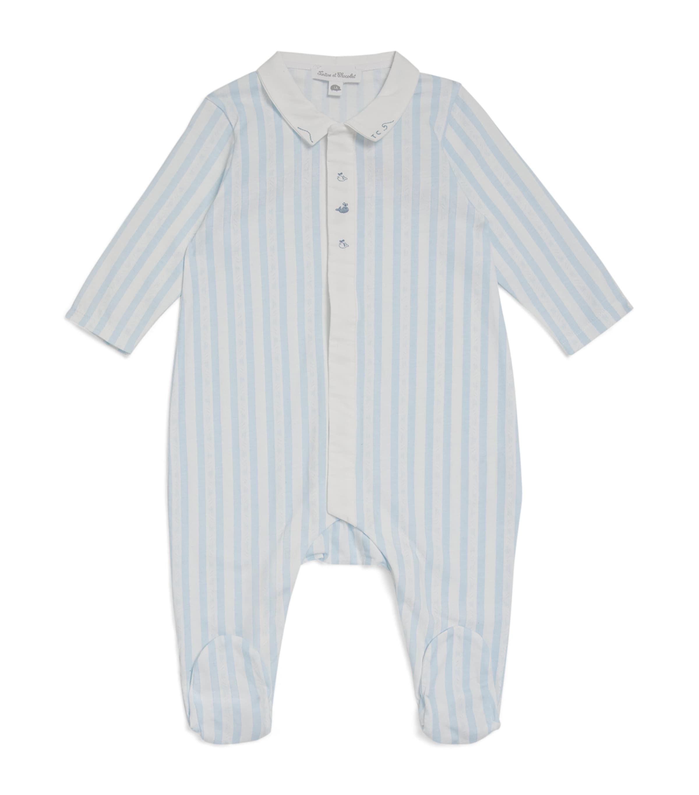Tartine et Chocolat Cotton Stripe All-In-One (0-24 Months) Bleu Ciel Image 1