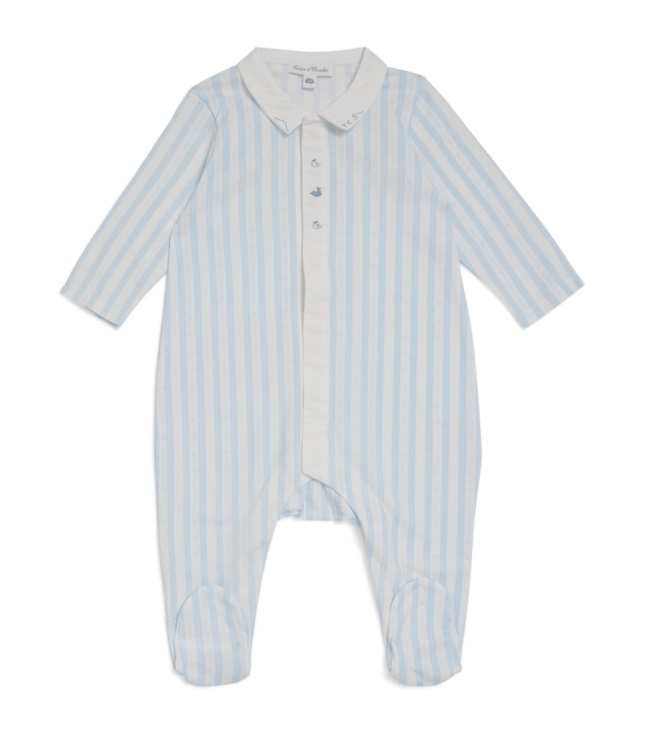 Tartine et Chocolat Cotton Stripe All-In-One (0-24 Months) Bleu Ciel Image 1