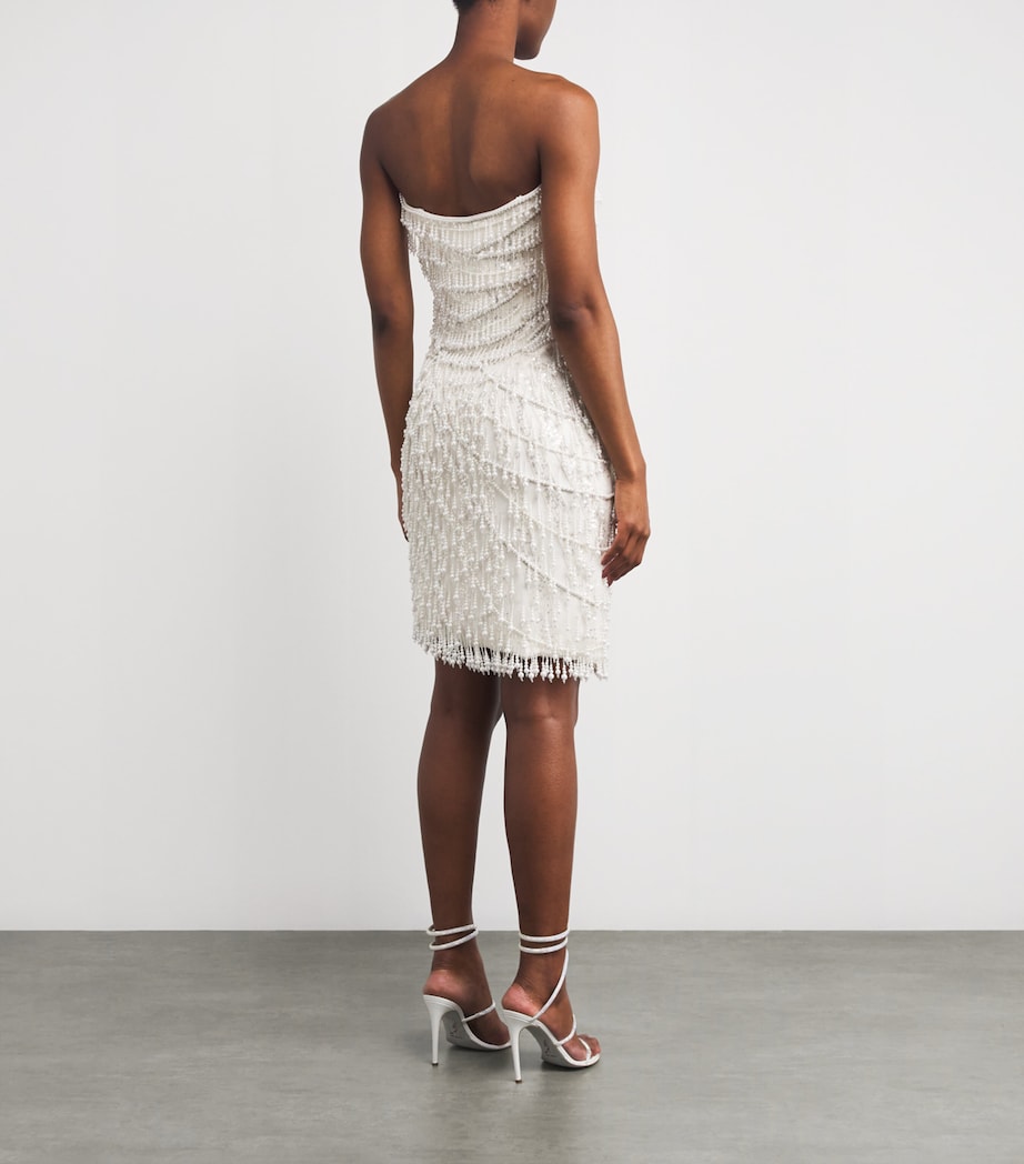 Pamella Roland Womens Beaded Strapless Mini Dress Ivory Image 3