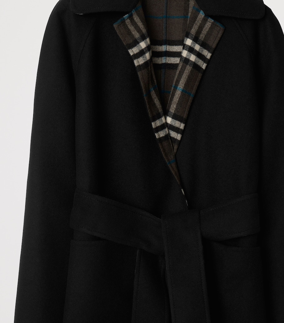 Wool Reversible Hooded Wrap Coat BLACK/SNUG IP CHECK Image 7