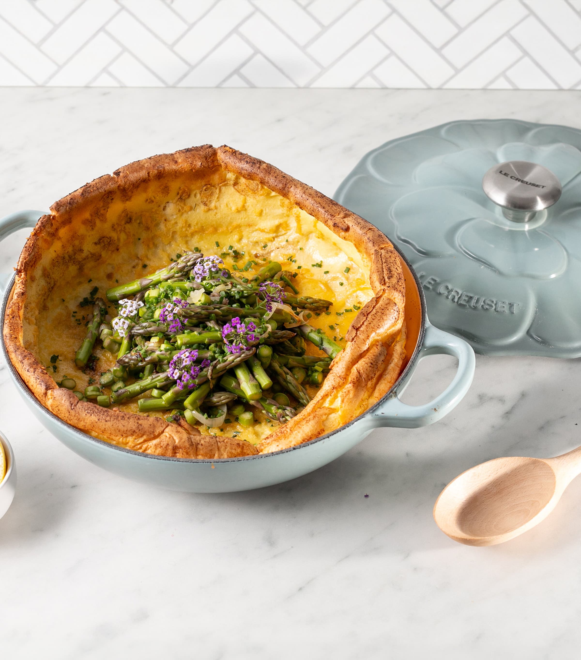 Le Creuset Cast Iron Petal Shallow Casserole Dish (26cm) Sea Salt Image 6