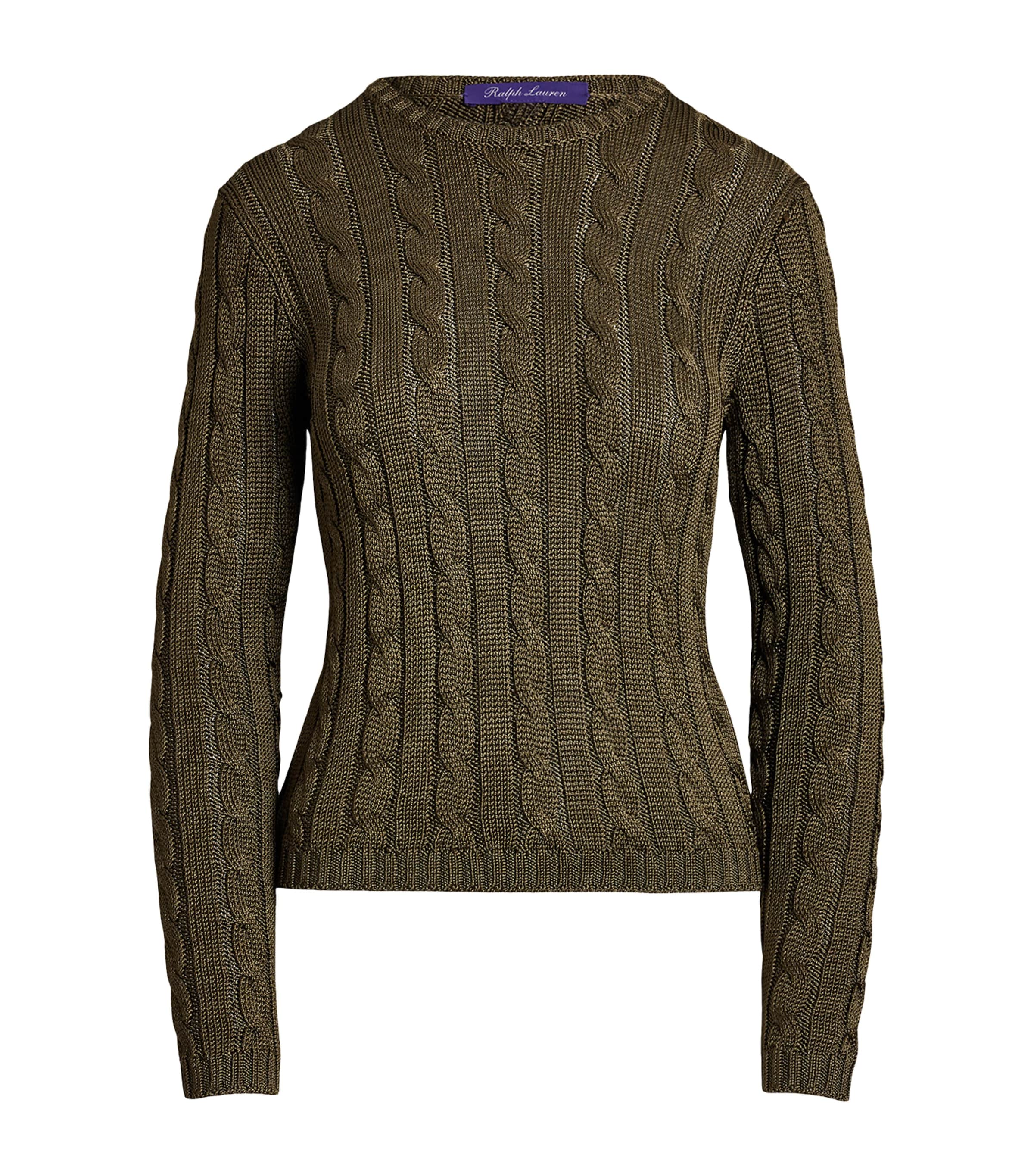 Polo Ralph Lauren Cable-knit Silk Crewneck Sweater In Brown