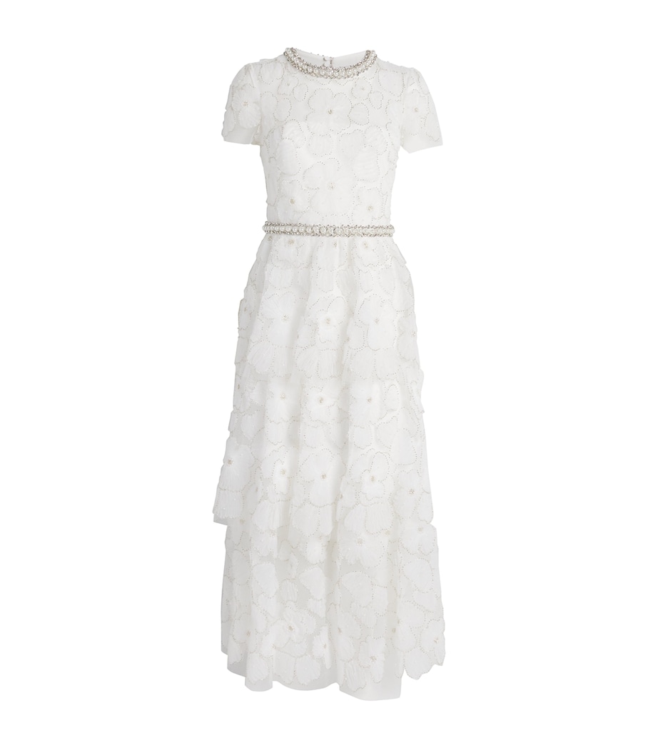 Tulle Embellished Tiered Midi Dress WHITE Image 1