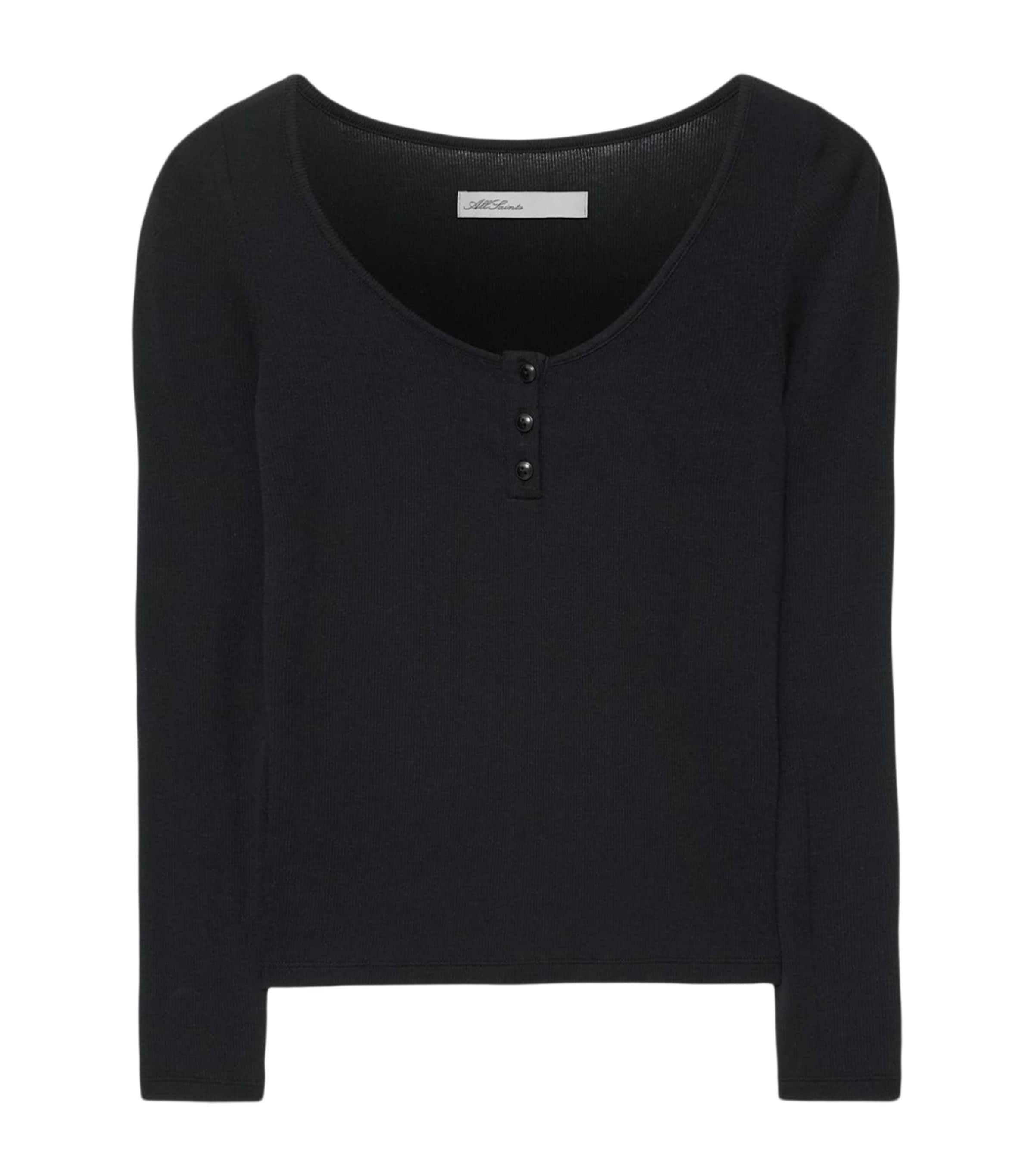 AllSaints Womens Jules Henley Long-Sleeve T-Shirt Jet Black Image 1