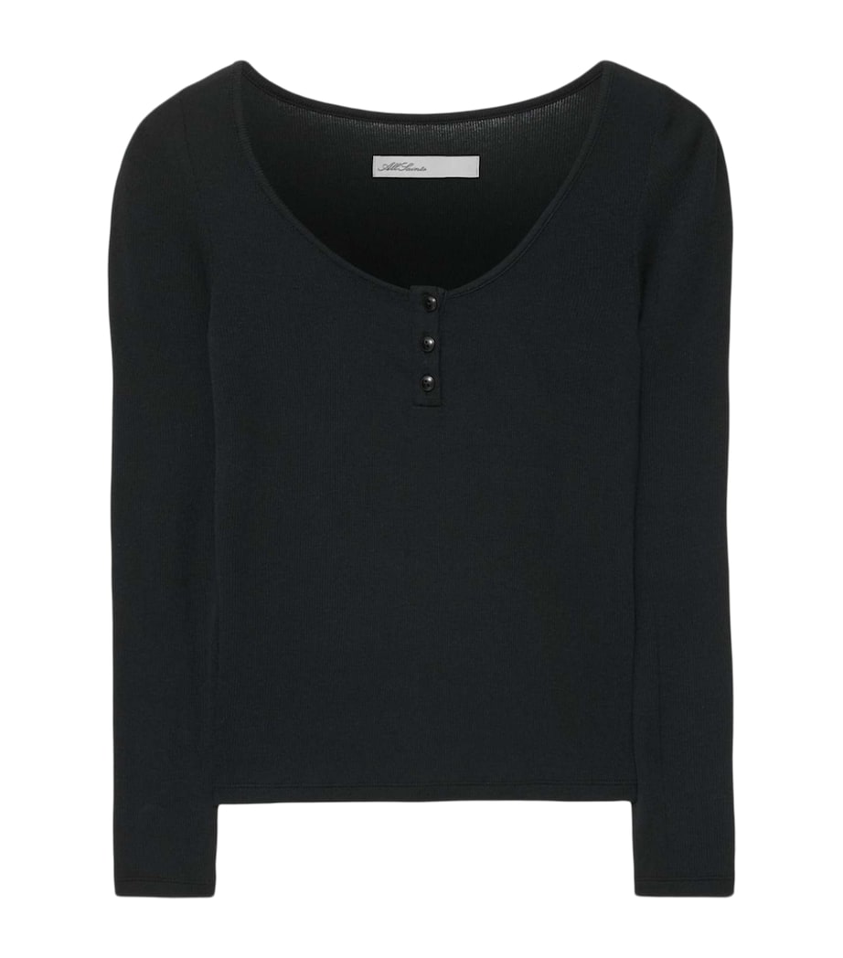 AllSaints Womens Jules Henley Long-Sleeve T-Shirt Jet Black Image 1