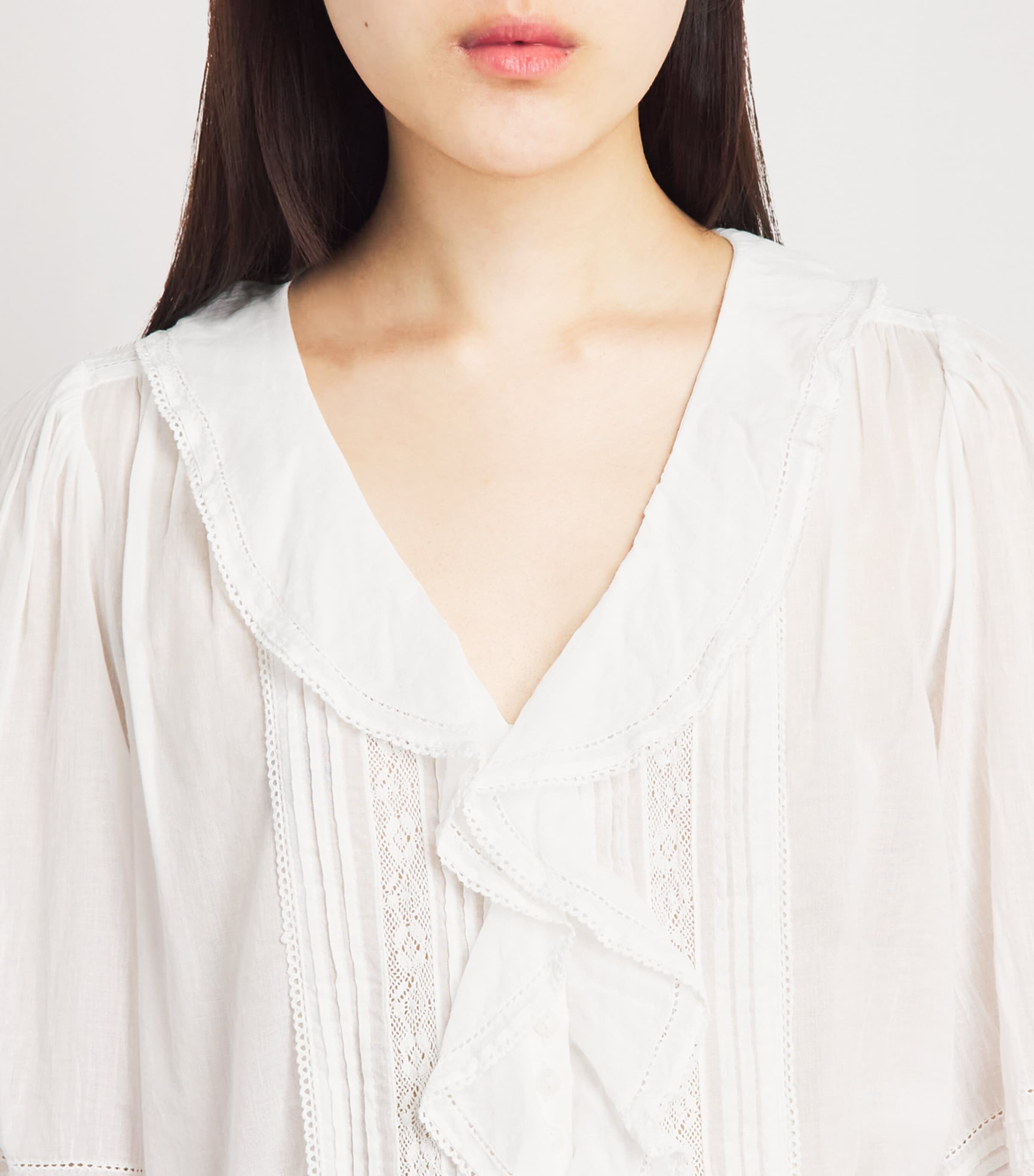 ME+EM Womens Cotton Voile Ruffle Blouse White Image 3