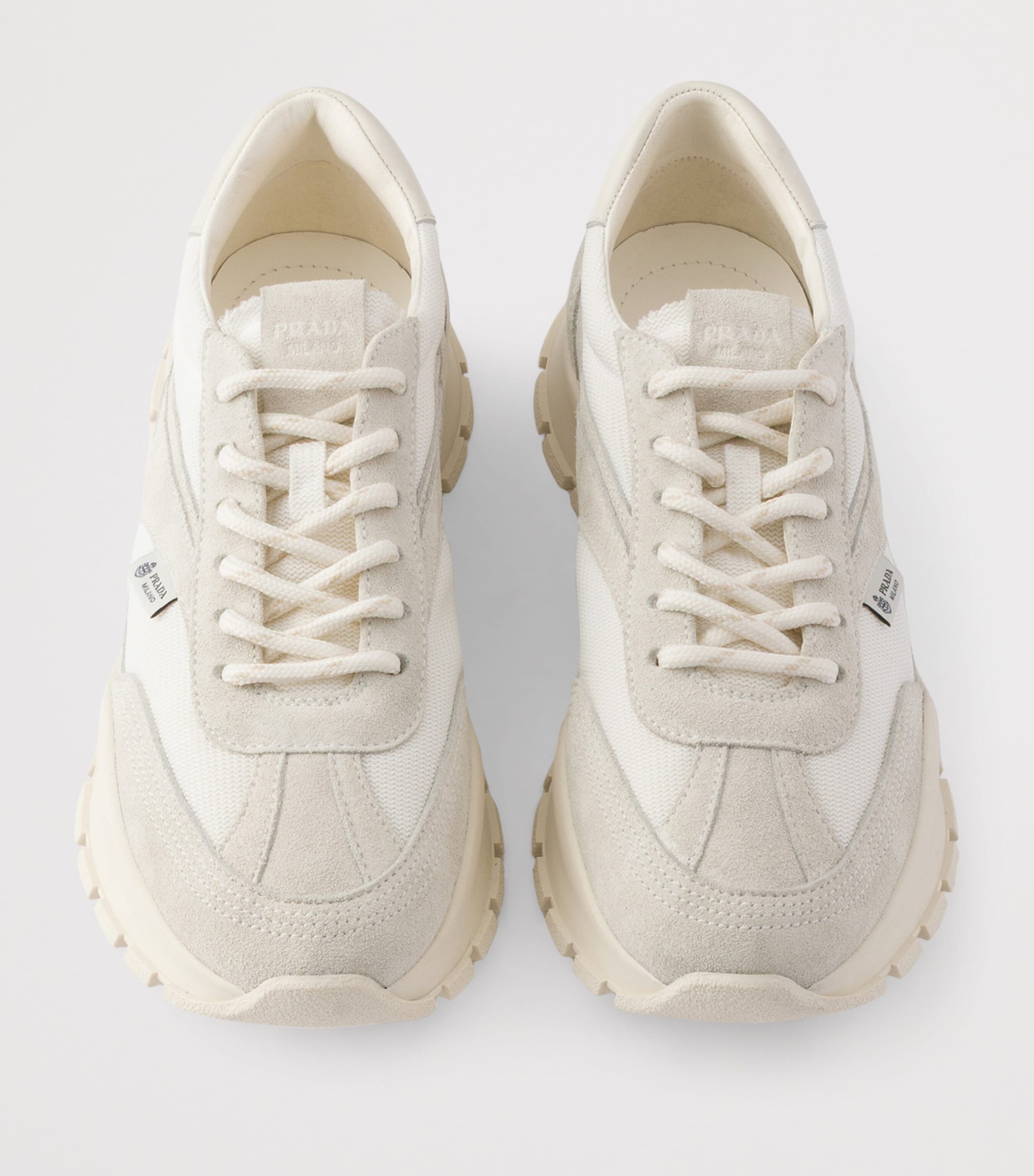 Prada Mesh and Suede Sneakers White Image 3