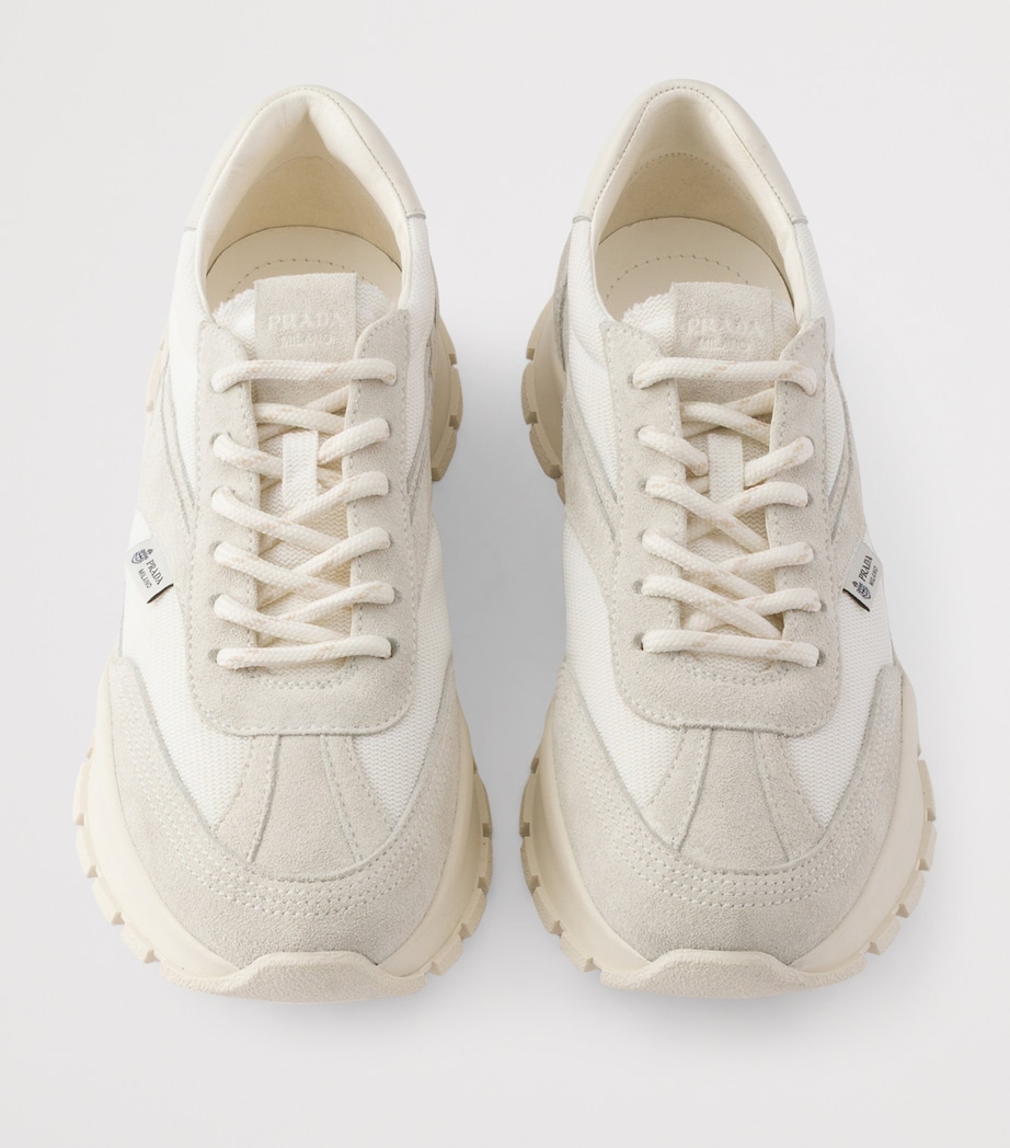Prada Mesh and Suede Sneakers White Image 3