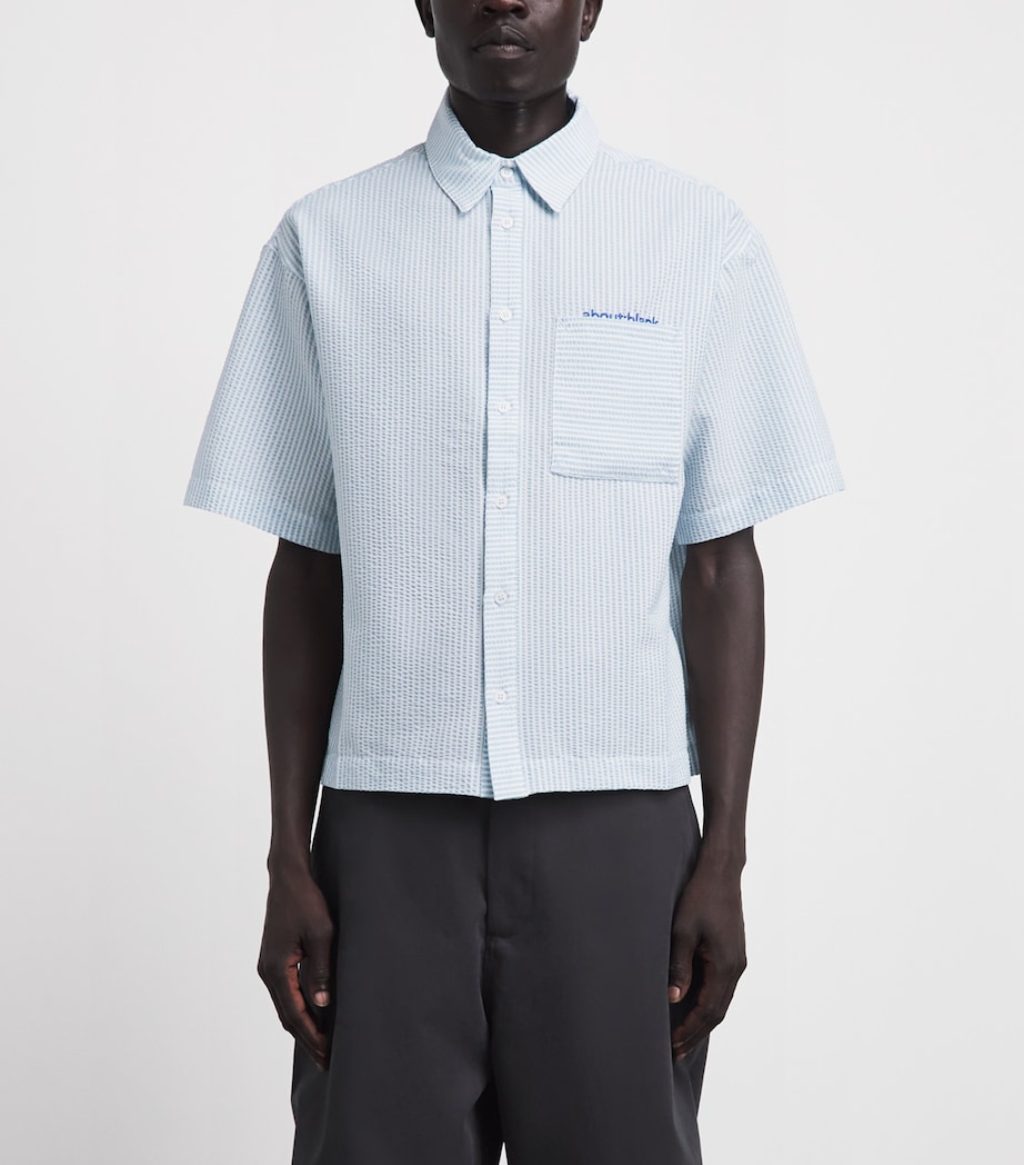about:blank Mens Seersucker Embroidered Shirt Blue Image 4