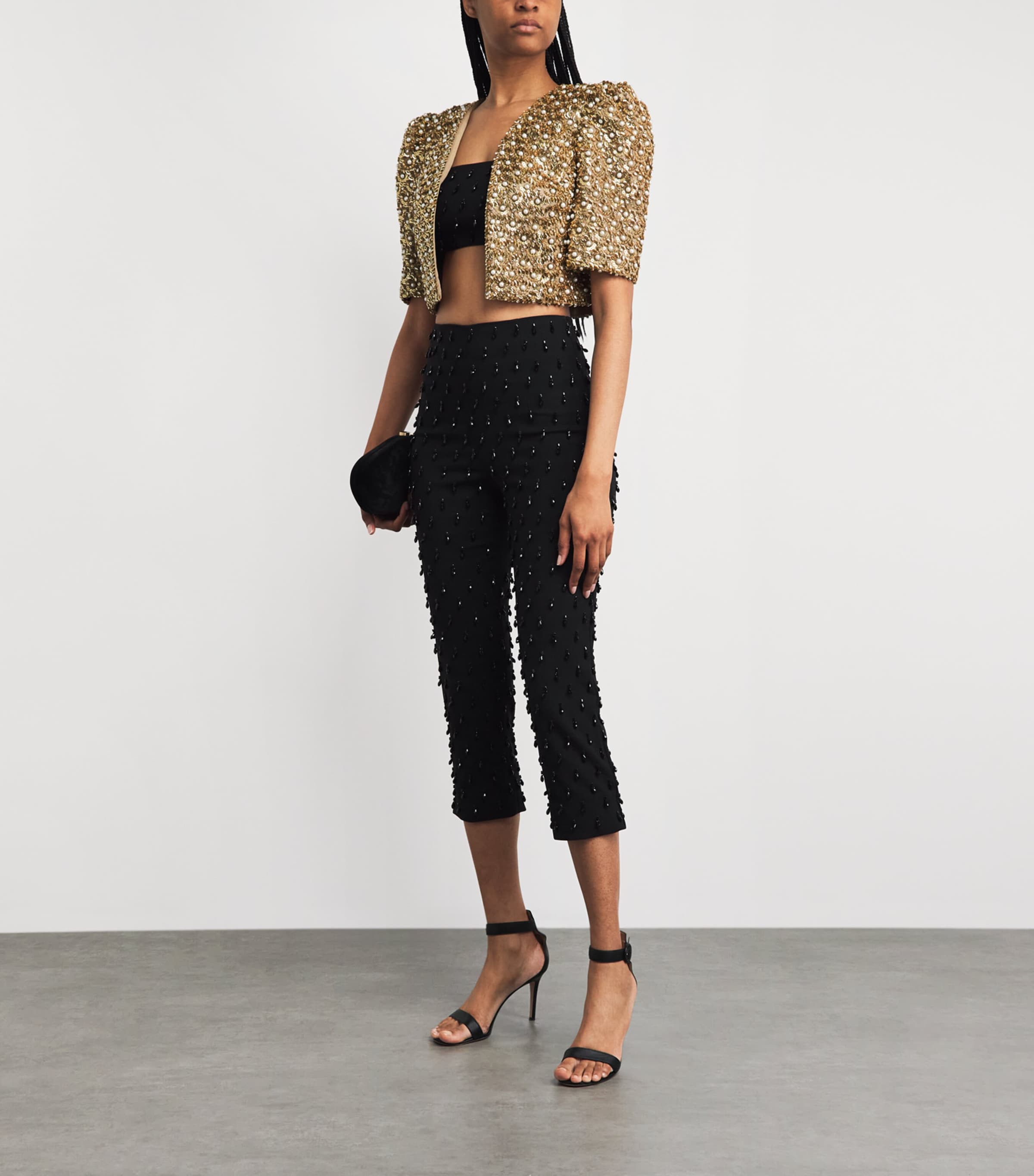 Carolina Herrera Womens Embellished Cropped Jacket Gold Image 2