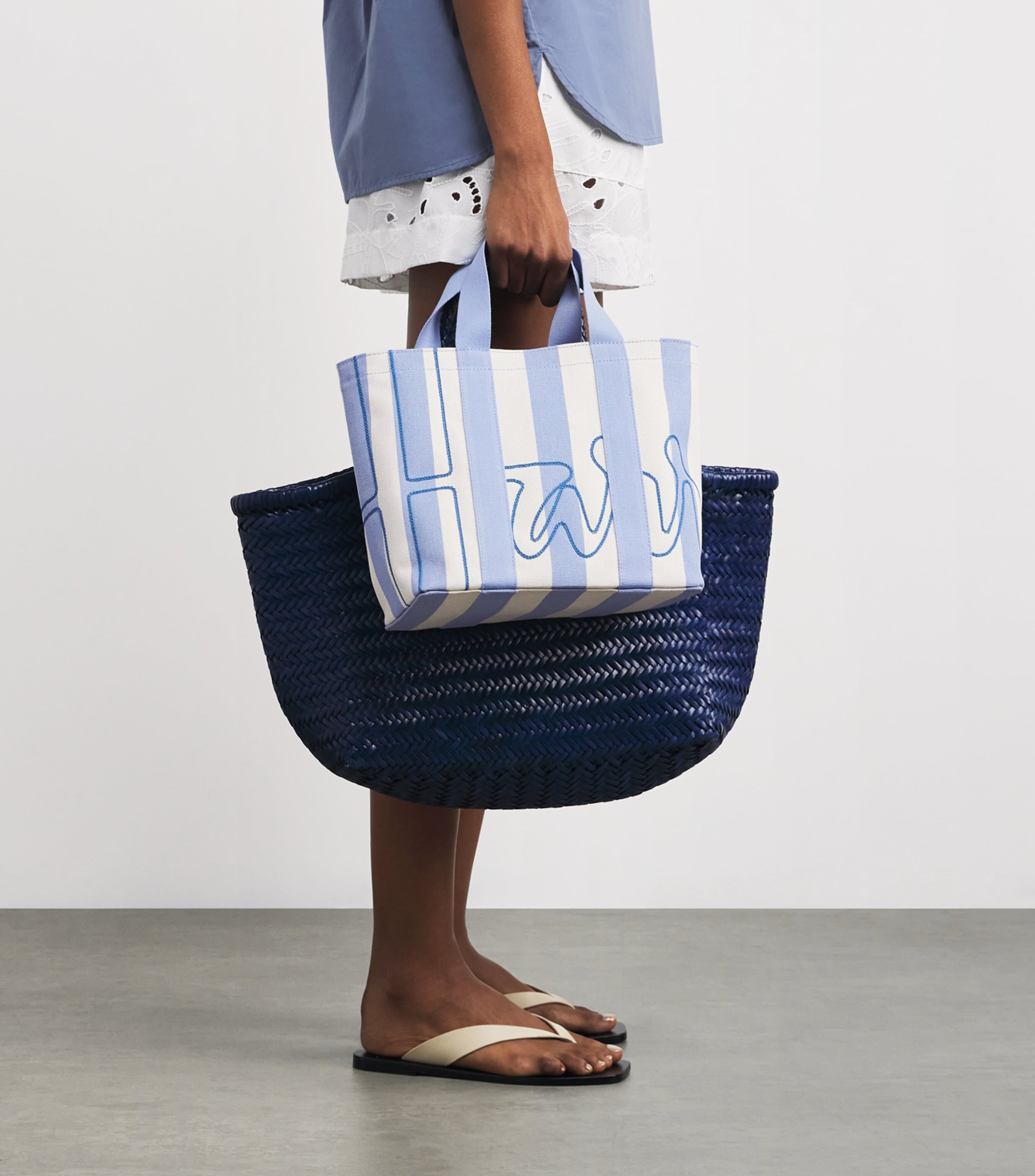 Mini Cotton Stripe Logo Tote Bag BLUE Image 5