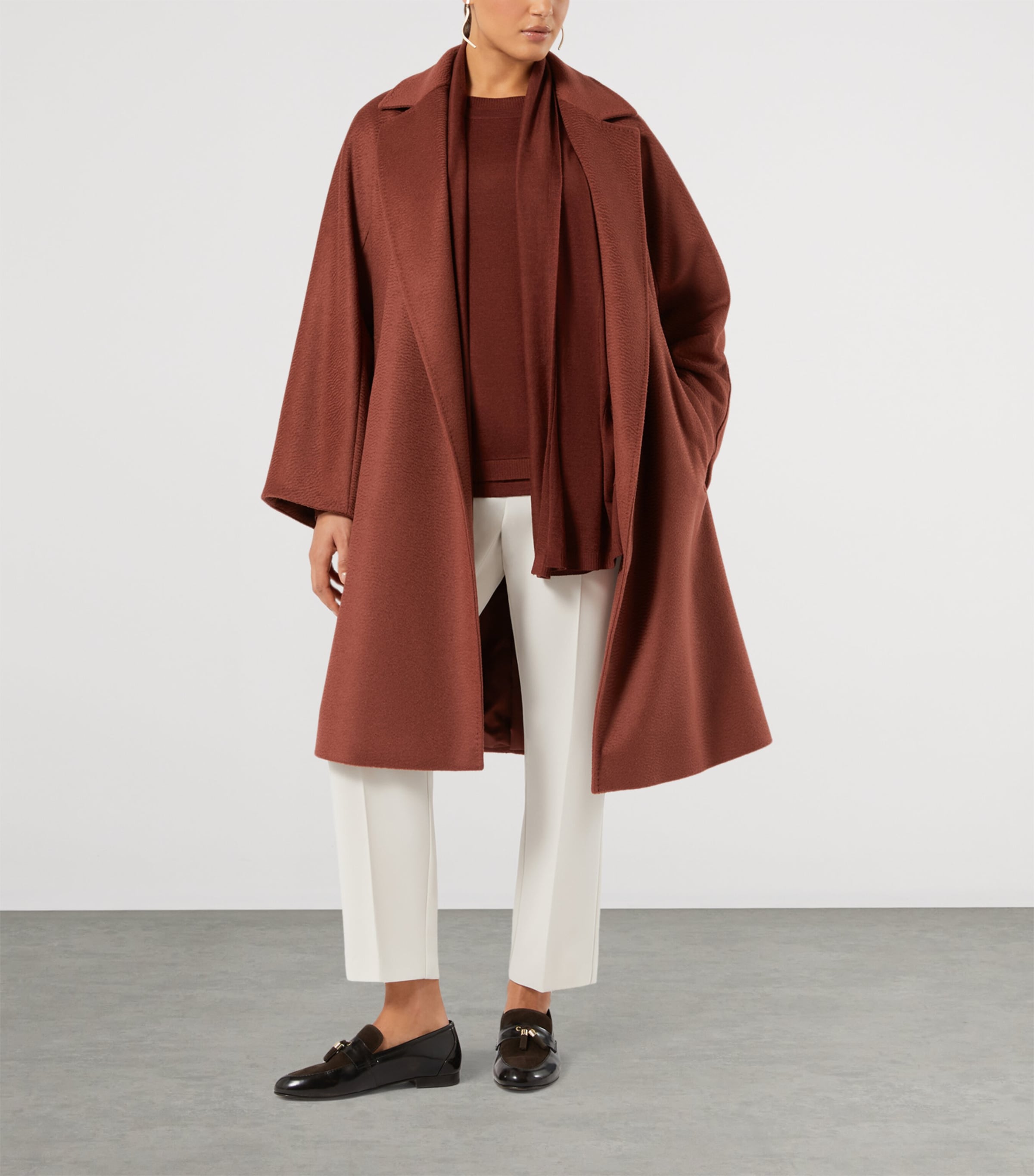 Marina Rinaldi Womens Wool-Silk Waterfall Cardigan Brick Red Image 2