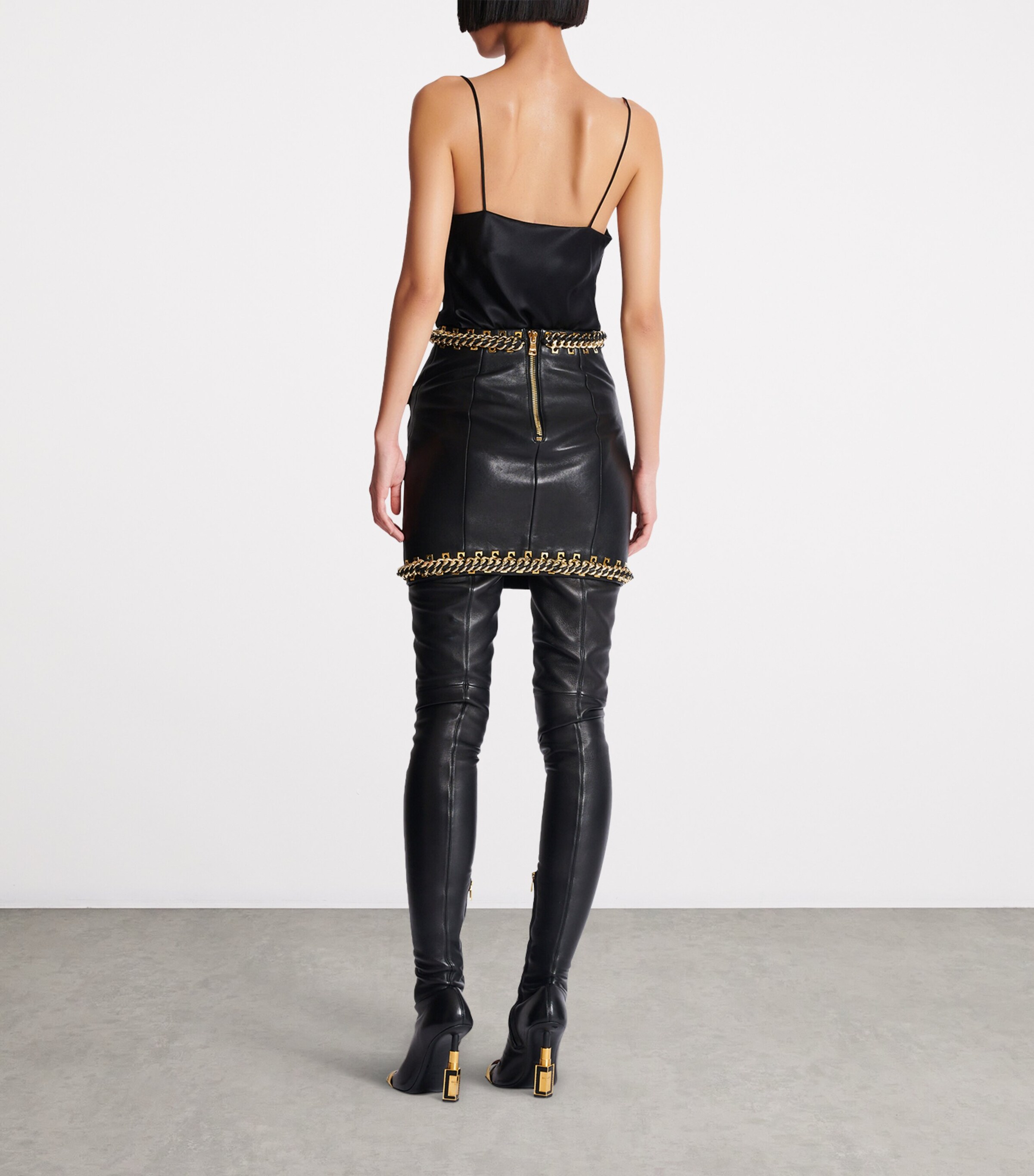 Lambskin Embellished Mini Skirt EAD NOIR/OR Image 3