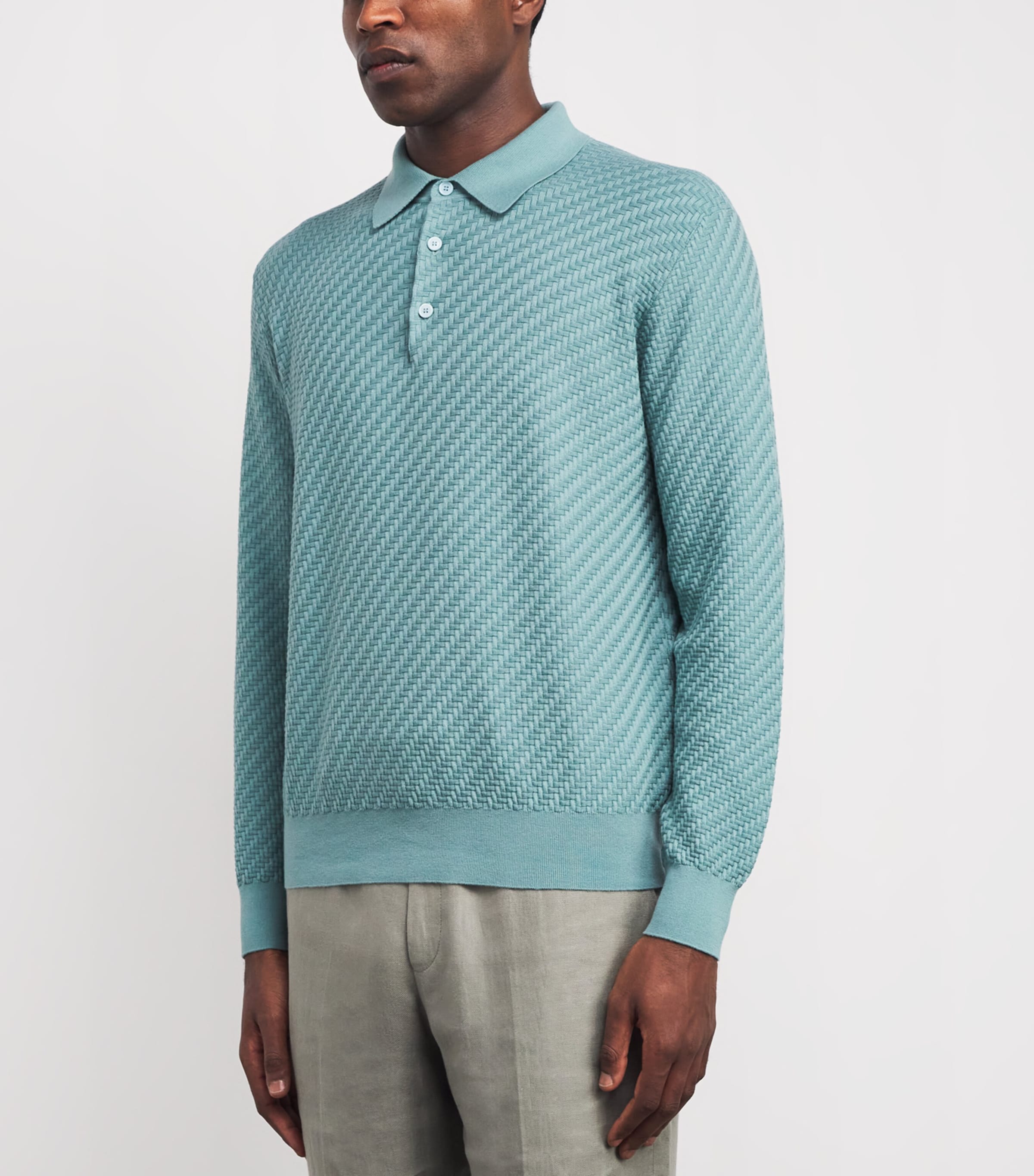 Cotton-Silk-Cashmere Woven Polo Shirt 3900 Image 3