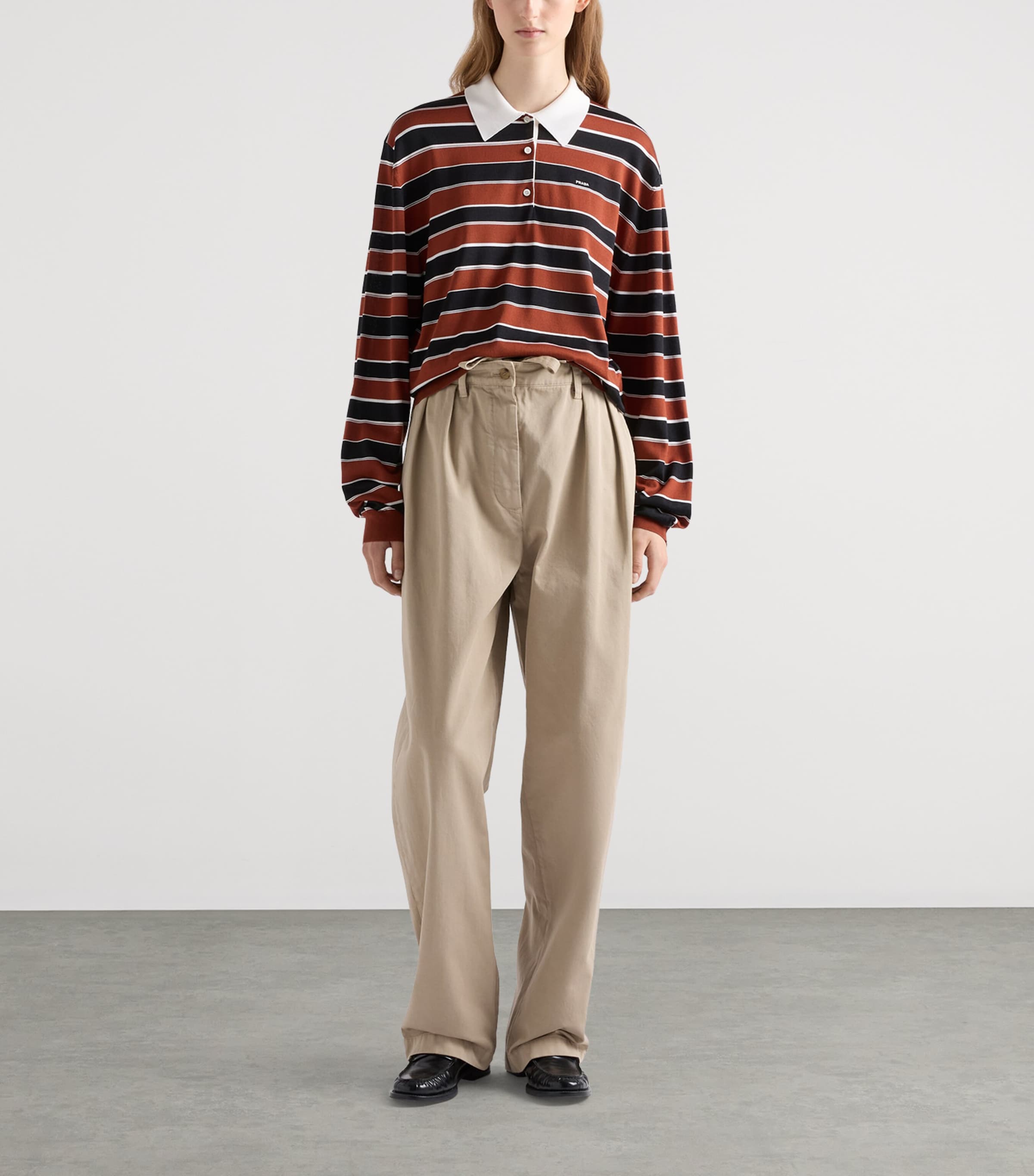 Prada Womens Silk Stripe Polo Sweater Orange Image 2