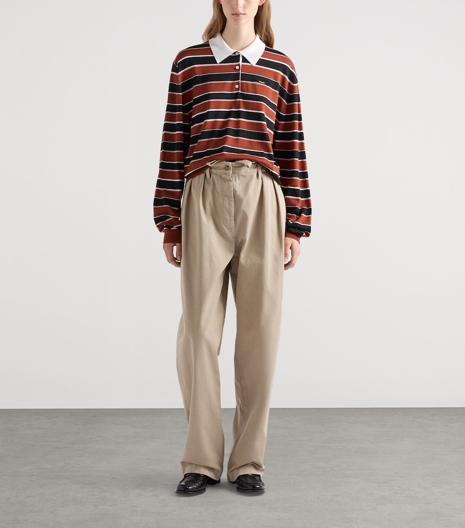 Prada Womens Silk Stripe Polo Sweater Orange Image 2