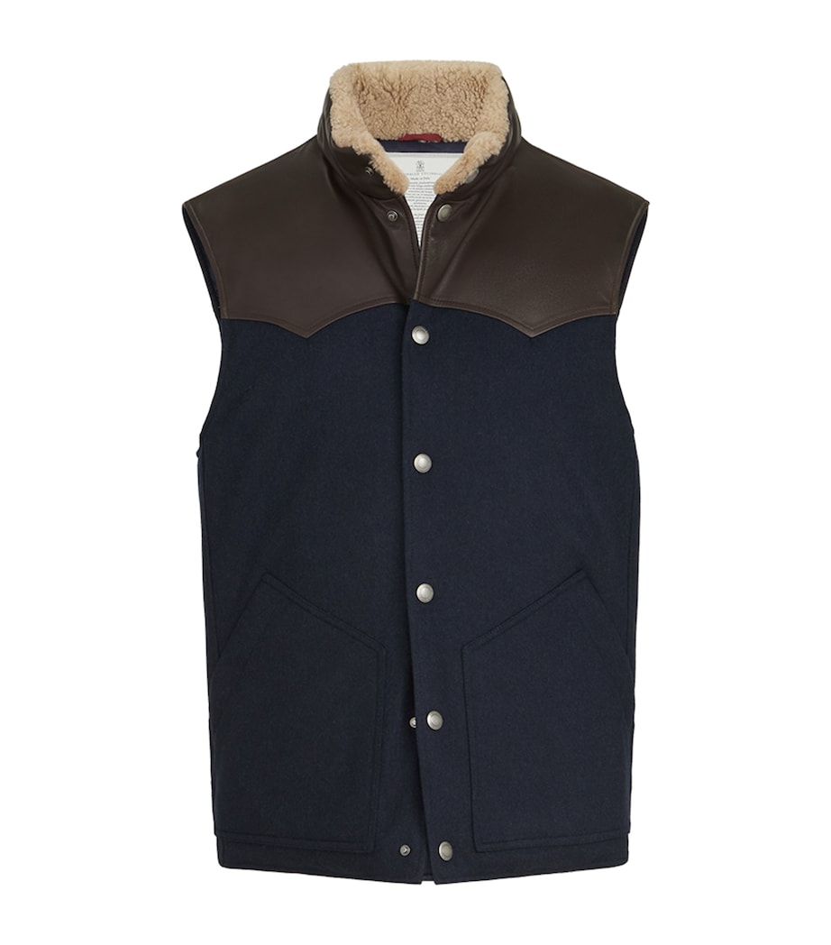 Brunello Cucinelli Mens Wool Shearling-Trim Gilet Image 1
