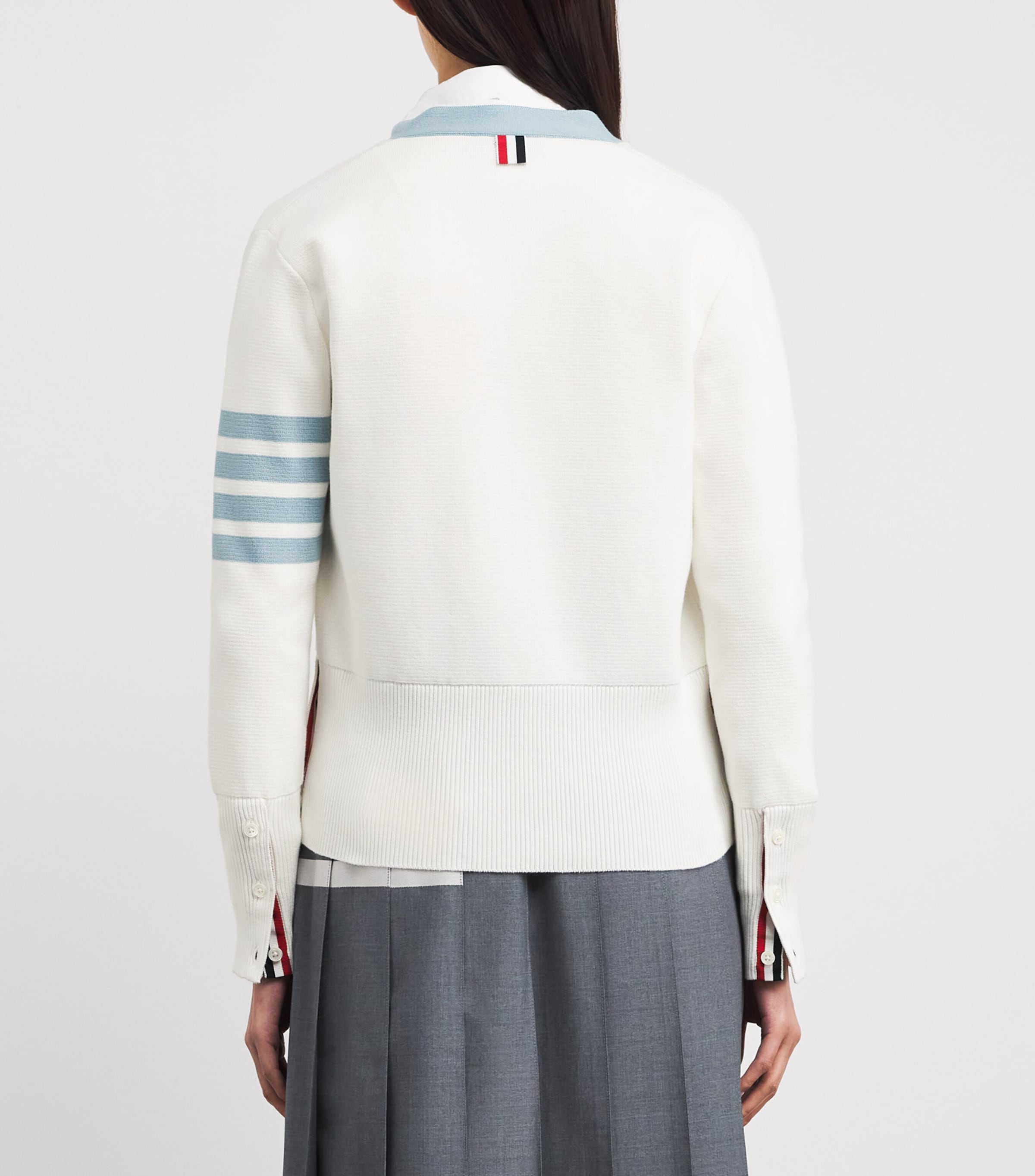 Thom Browne Womens Cotton Milano 4-Bar Cardigan White Image 5