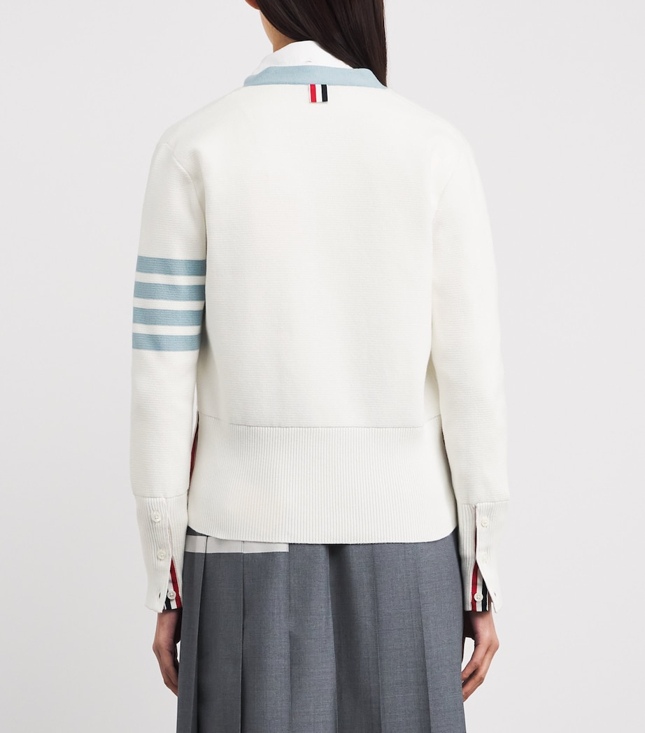 Thom Browne Womens Cotton Milano 4-Bar Cardigan White Image 5
